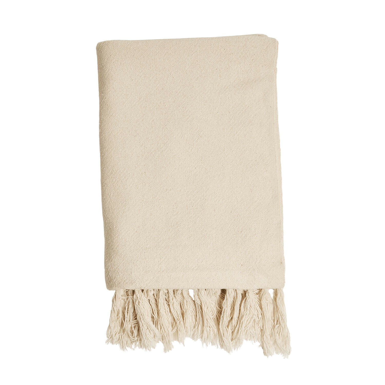 Plaid Skandira Natuurlijke crèmekleurige katoenen deken met franjes, zacht en decoratief, ideaal voor woonkamer en slaapkamer