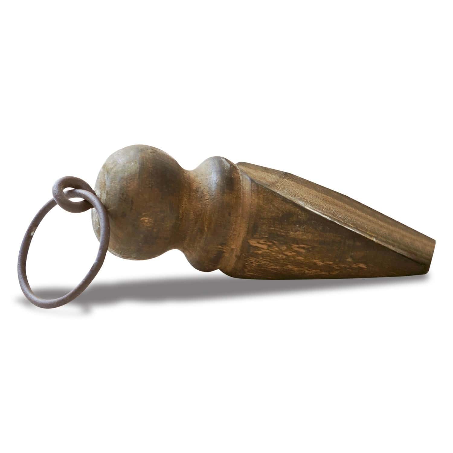 Deurstopper Pim Bruine houten wig met metalen ring, decoratief en praktisch huisgereedschap