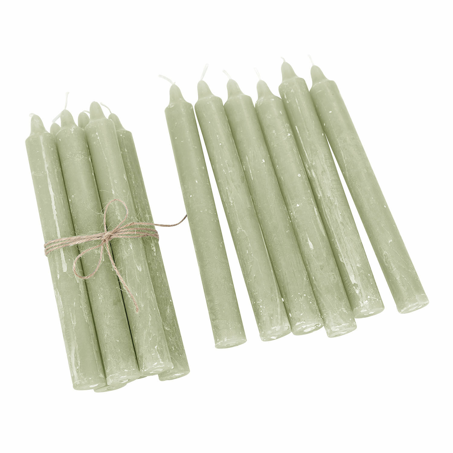 Kaars set van 12 Bauceau Set groene kaarsen van was, gebonden met touw, decoratieve kaarsen voor thuis