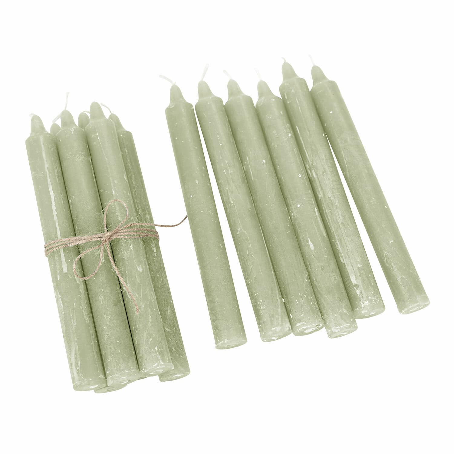 Kaars set van 12 Bauceau Set groene kaarsen van was, gebonden met touw, decoratieve kaarsen voor thuis