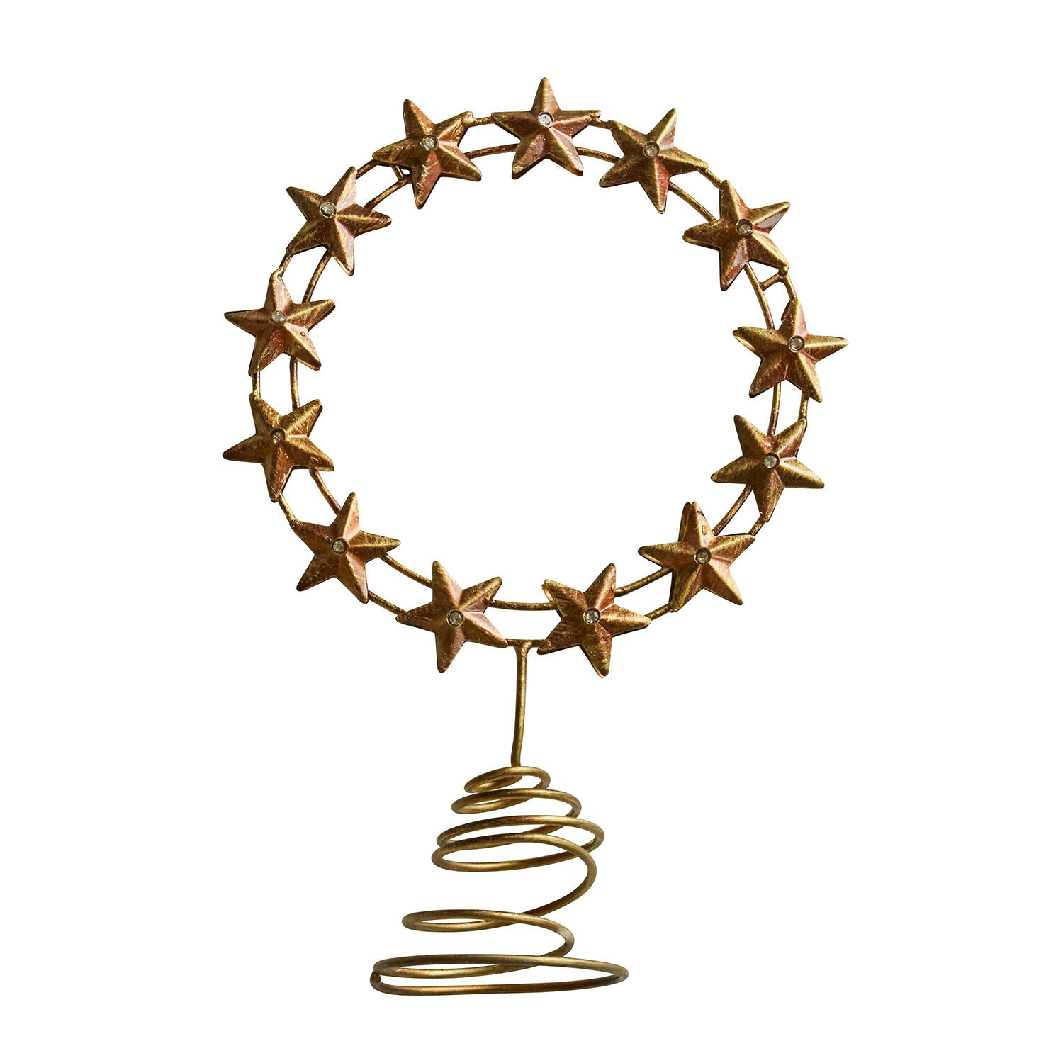 Kerstboompiek Tavelle Gouden metalen kerstdecoratie met sterren op spiraalvormige voet voor feestelijke versiering