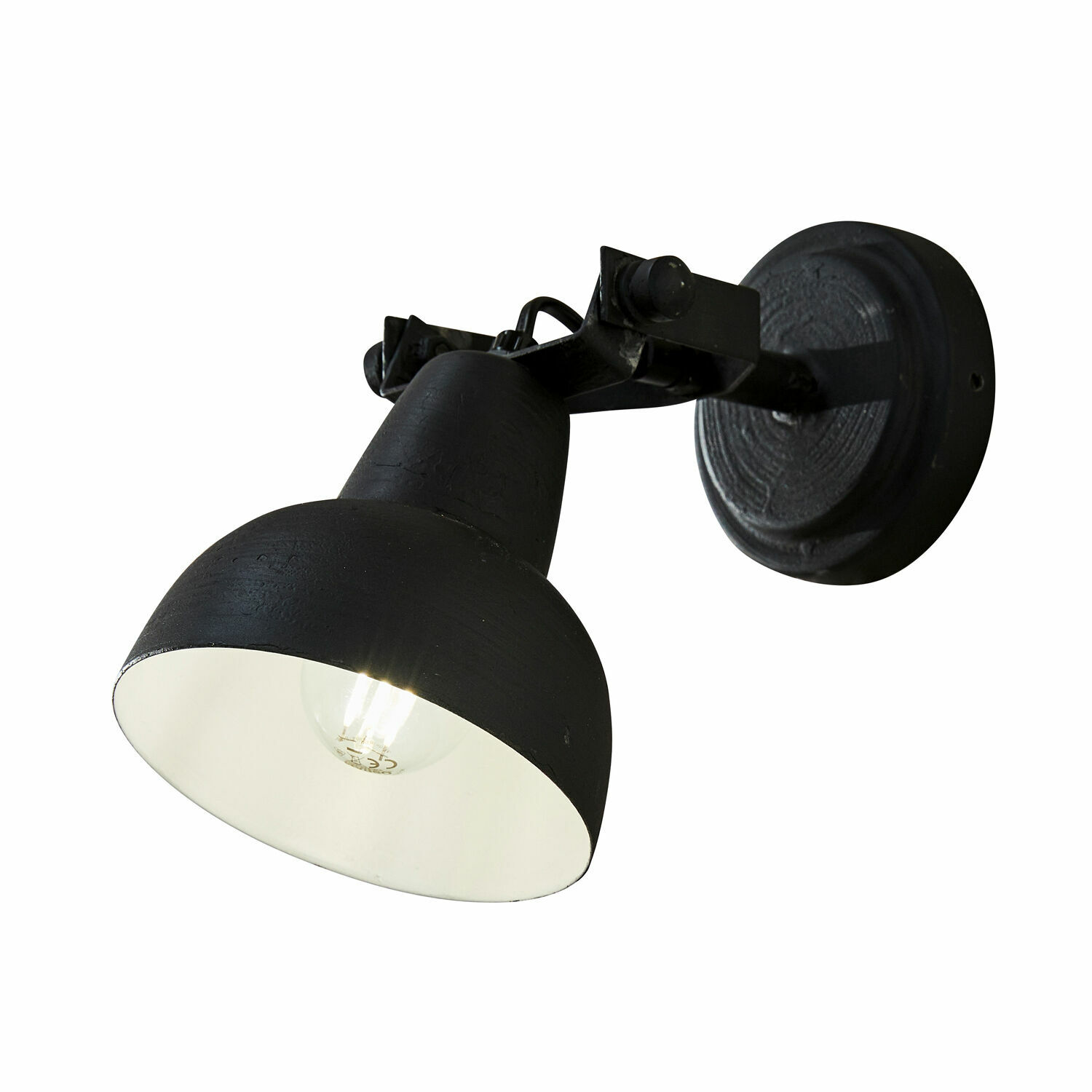zwart Zwarte metalen wandlamp Rieke met witte binnenkant, moderne woonverlichting