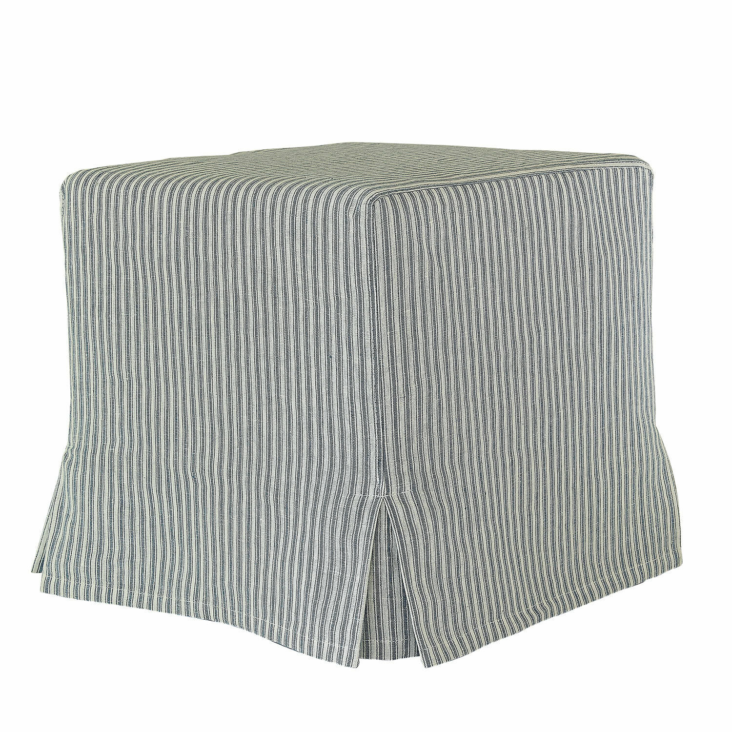 wit/blauw Ulysette poef in wit en blauw gestreept stof, comfortabele en stijlvolle zitmeubel