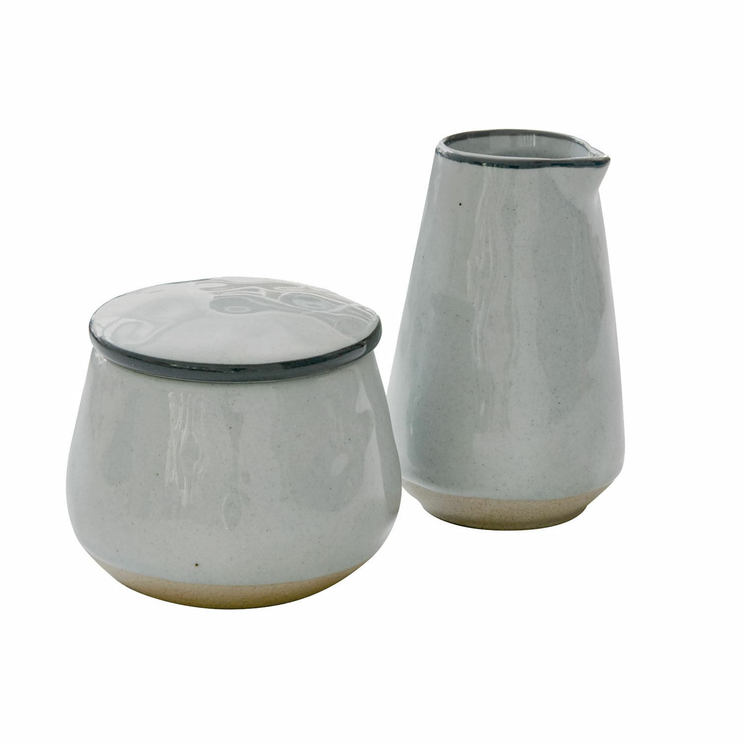 Grijze keramische suikerpot en melkkan Biarritz van steengoed, keukenset