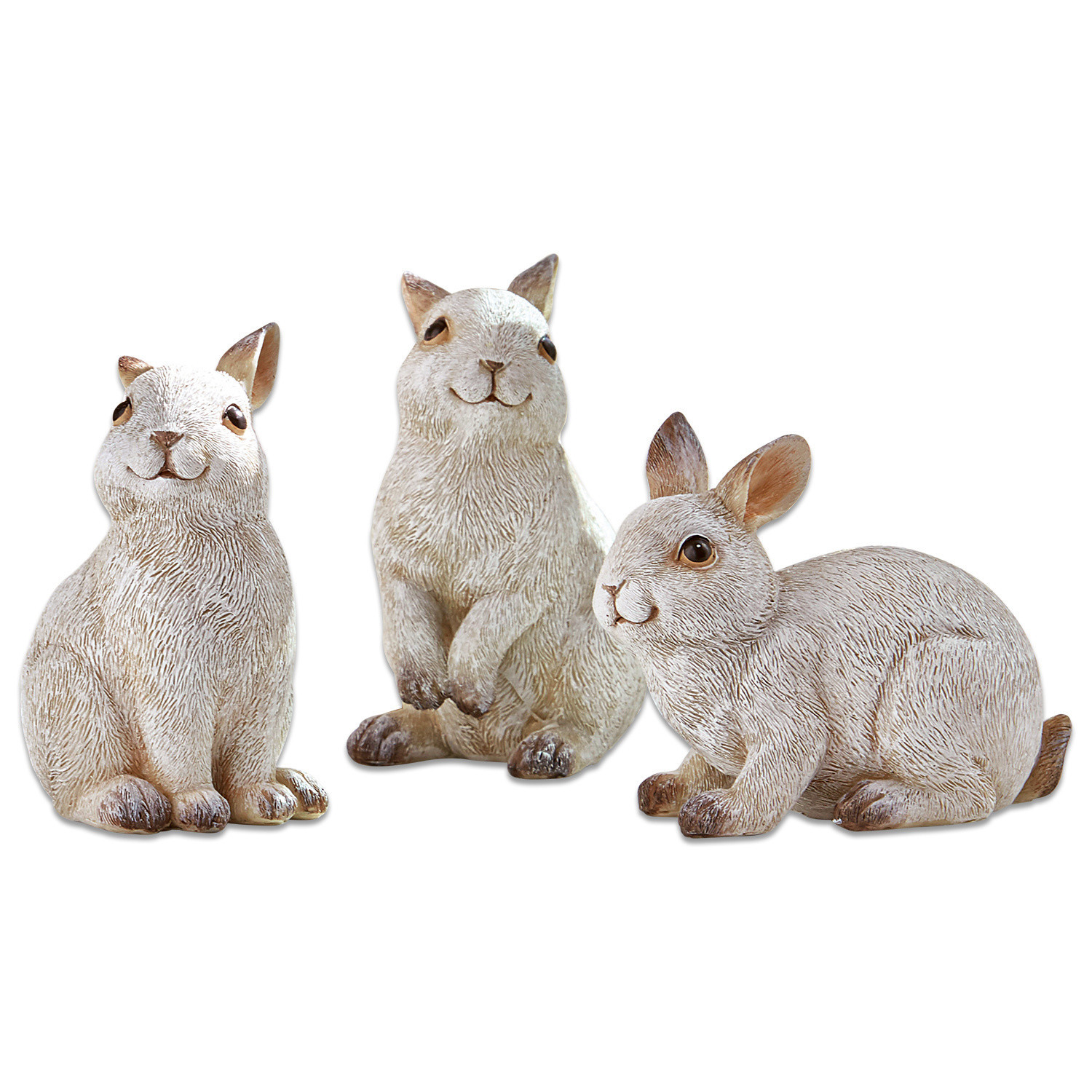 Haasje set van 3 Anthony Set van drie decoratieve konijnen van kunststof in beige voor binnen- en buitendecoratie
