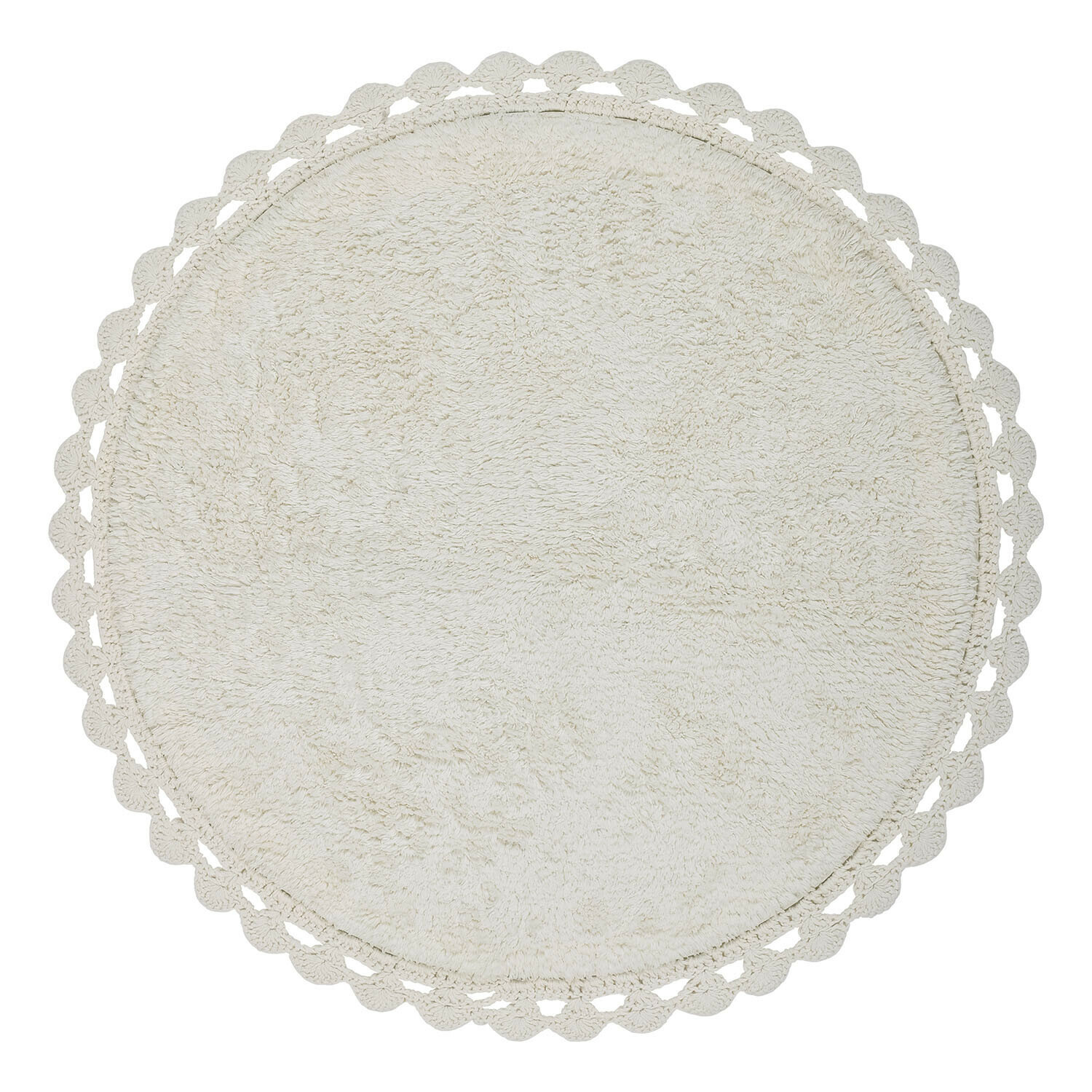 Badmat Domévine Ronde crèmekleurige katoenen vloermat met decoratieve kanten rand voor badkamer