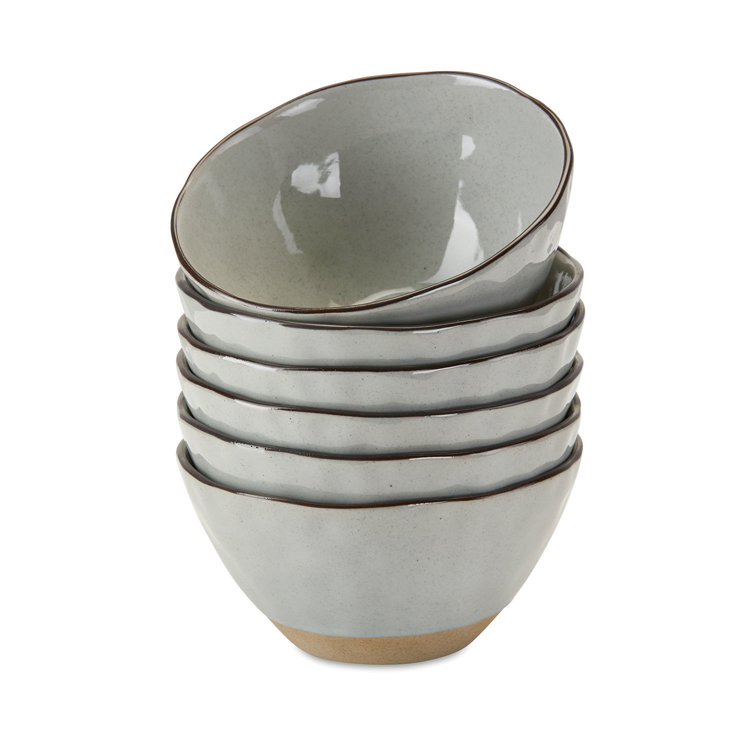 Set van 6 grijze keramische Biarritz kommen met bruine rand voor het serveren van gerechten