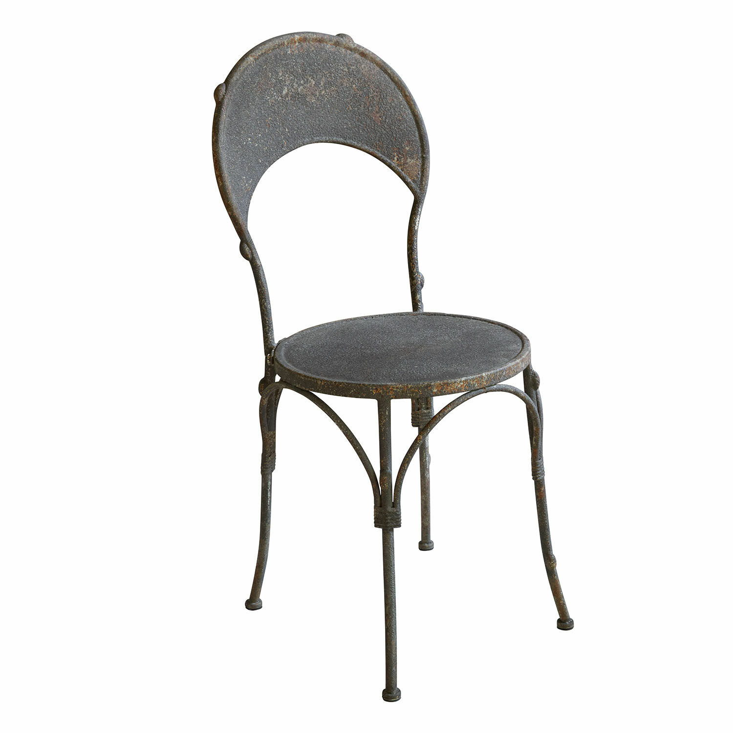 Stoel Delivora Vintage metalen tuinstoel met donkergrijze patina en ronde zitting