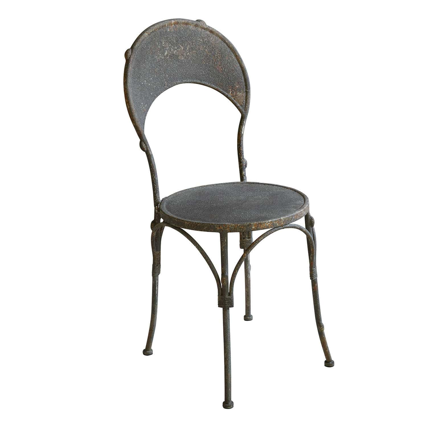 Stoel Delivora Vintage metalen tuinstoel met donkergrijze patina en ronde zitting