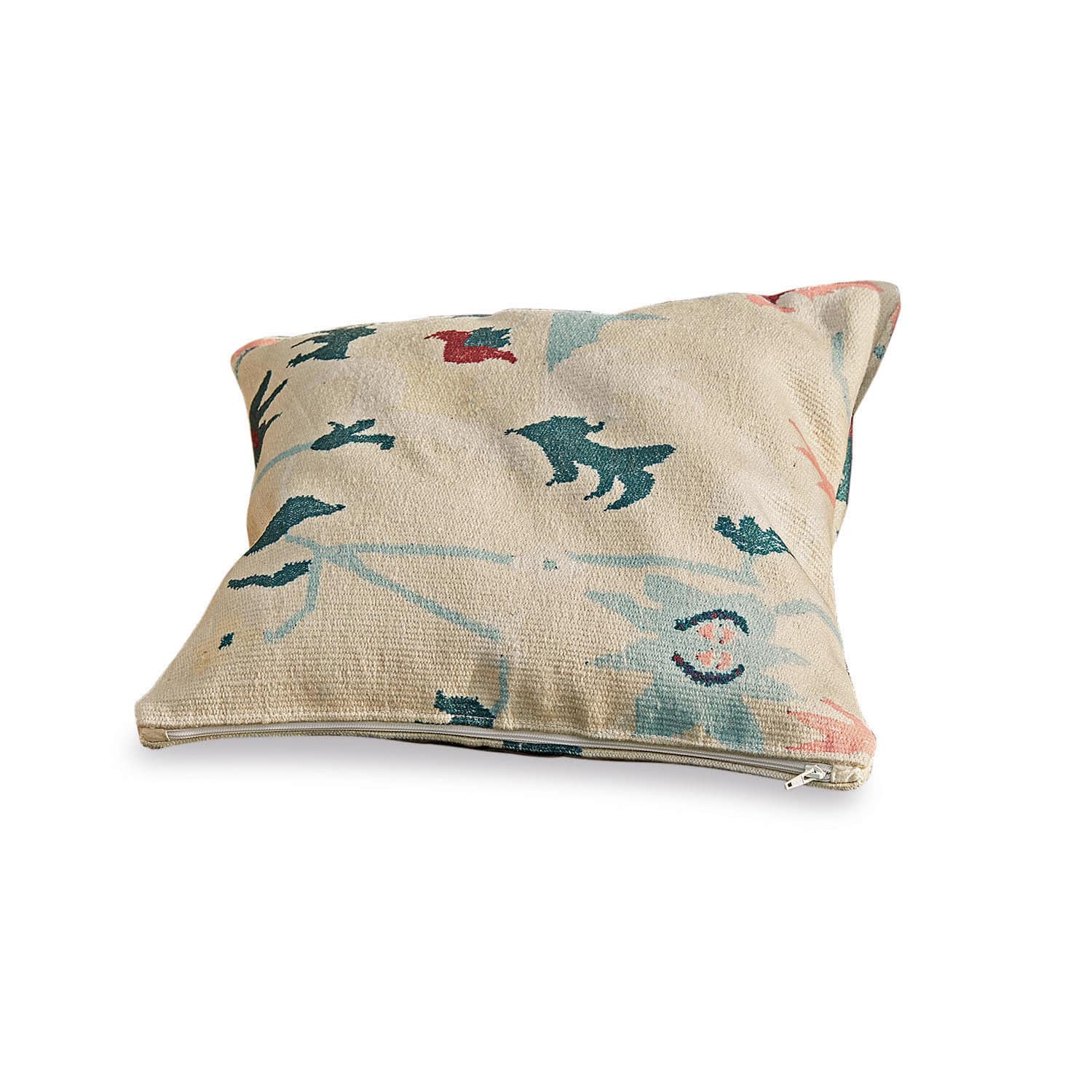 Beige sierkussen met kleurrijk patroon en rits, zachte stof voor woondecoratie