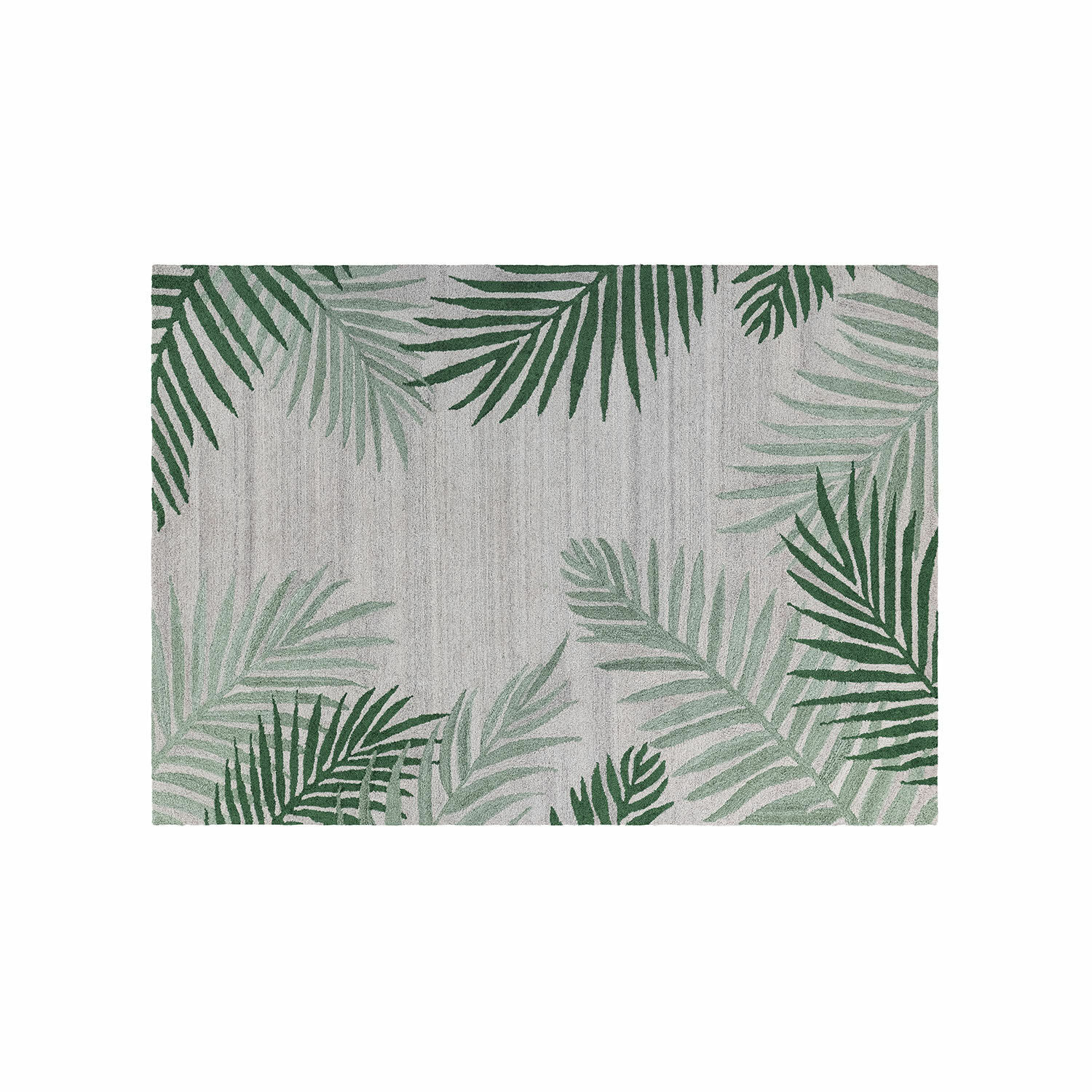 Vloerkleed voor binnen en buiten Marly Grijs vloerkleed met groene palmbladeren, interieurdecoratie met natuurlijk patroon