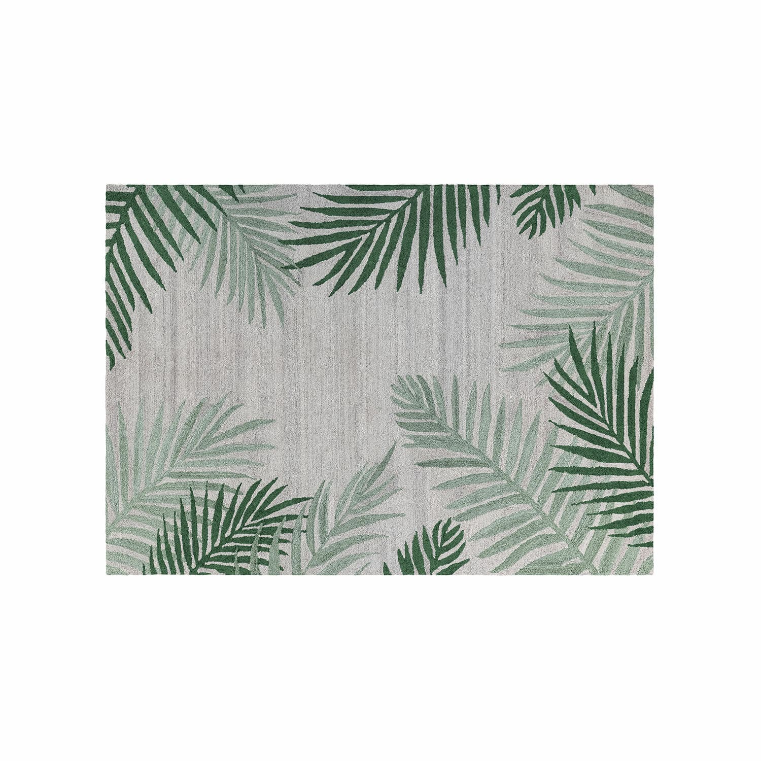 Vloerkleed voor binnen en buiten Marly Grijs vloerkleed met groene palmbladeren, interieurdecoratie met natuurlijk patroon
