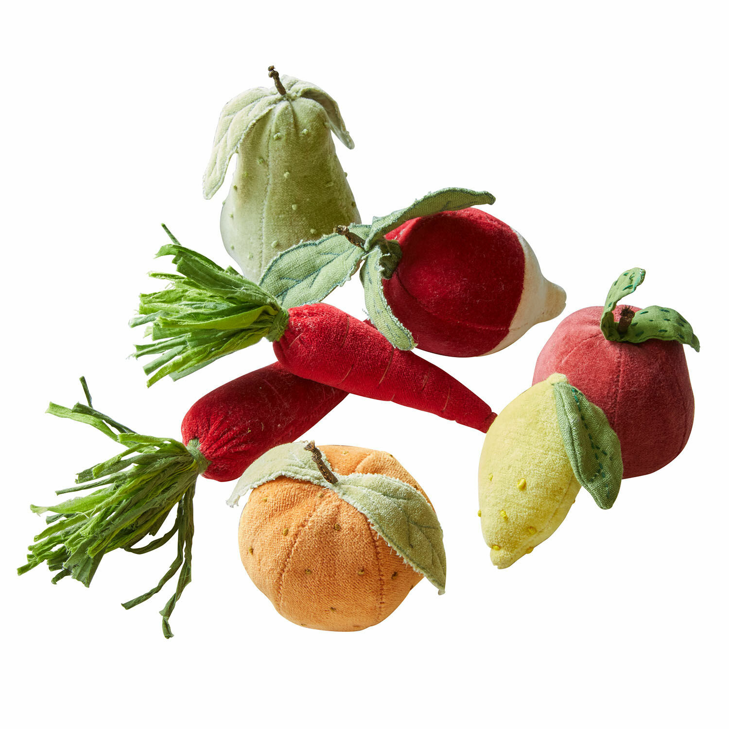 Stoffen groente en fruit set van 7 Mivola Set van kleurrijke pluche groenten en fruit voor decoratie en spel