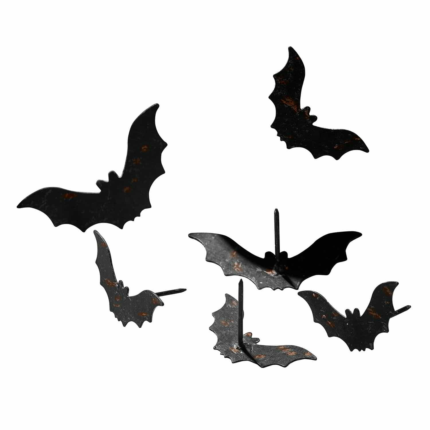 Decoratiepin set van 6 Blenoir Zwarte metalen vleermuizen met roestpatroon voor Halloween of wanddecoratie om op te hangen