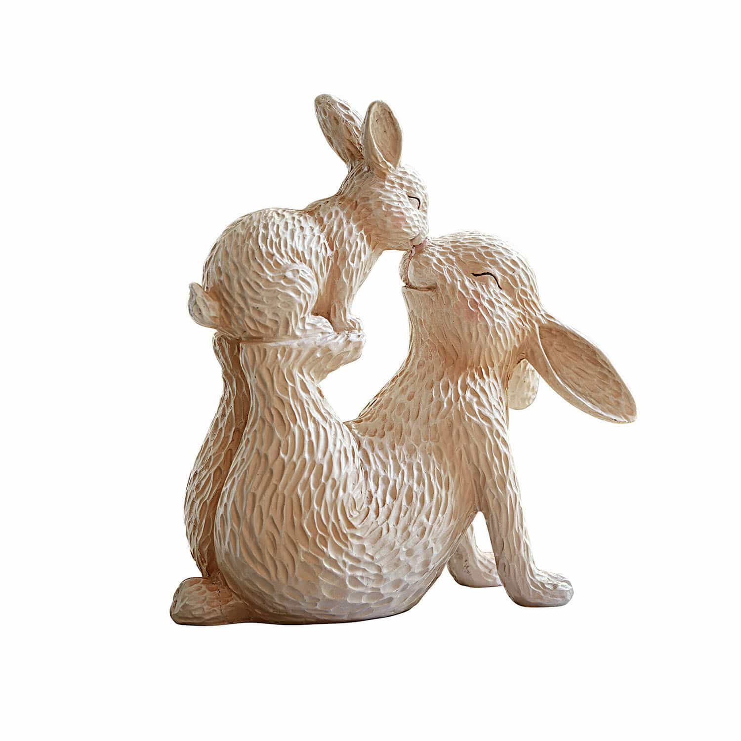 Sierhaas Trista Beige harsdecoratie met twee liefdevolle hazen, lenteversiering voor in huis
