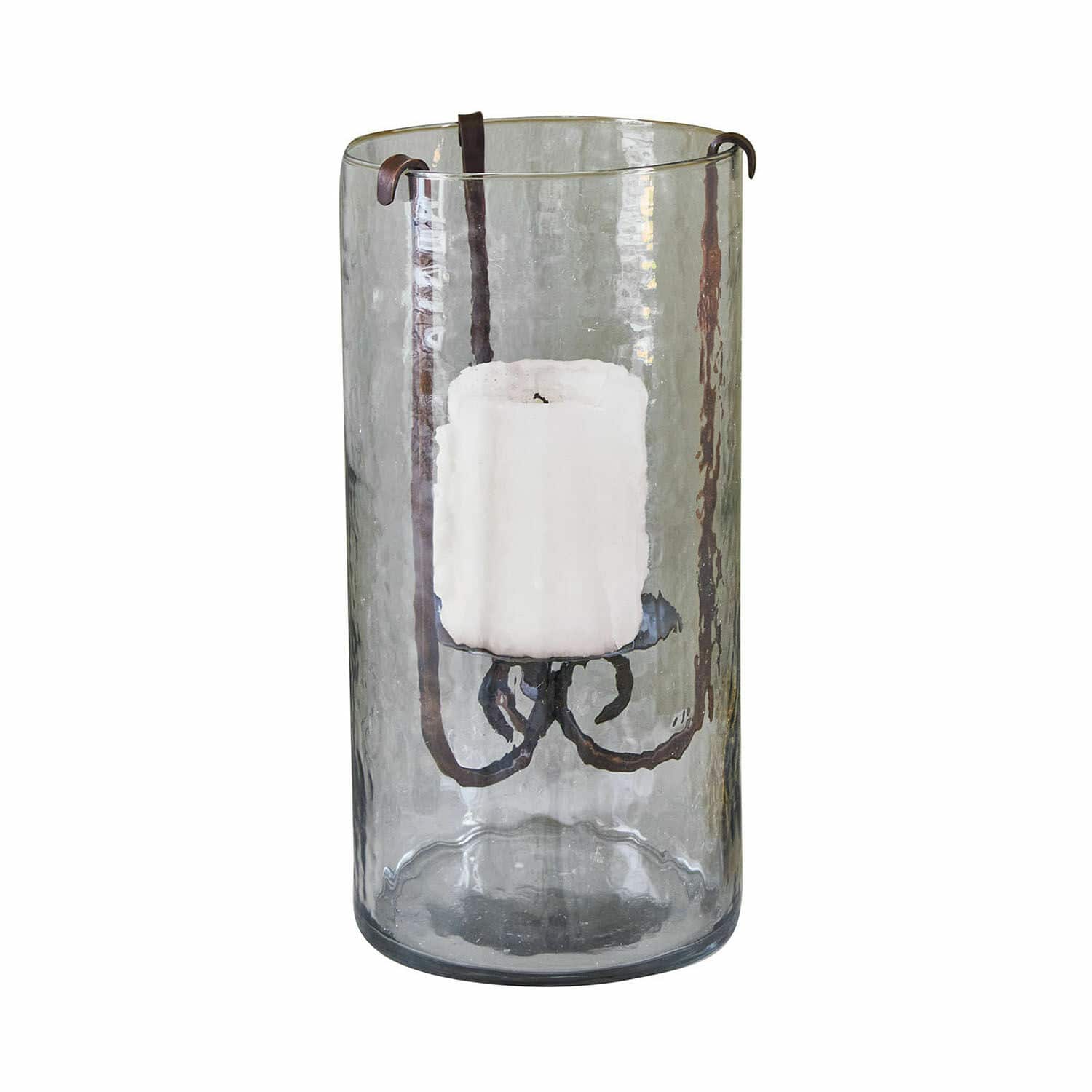 Windlicht Thjora Glazen windlicht met metalen houder en witte kaars, rustieke woondecoratie