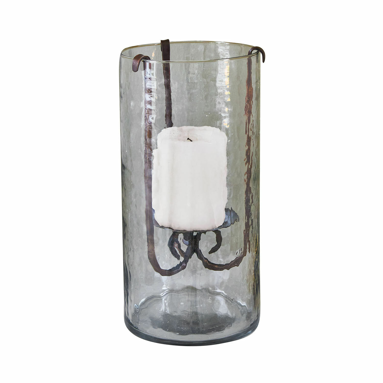 Windlicht Thjora Glazen windlicht met metalen houder en witte kaars, rustieke woondecoratie