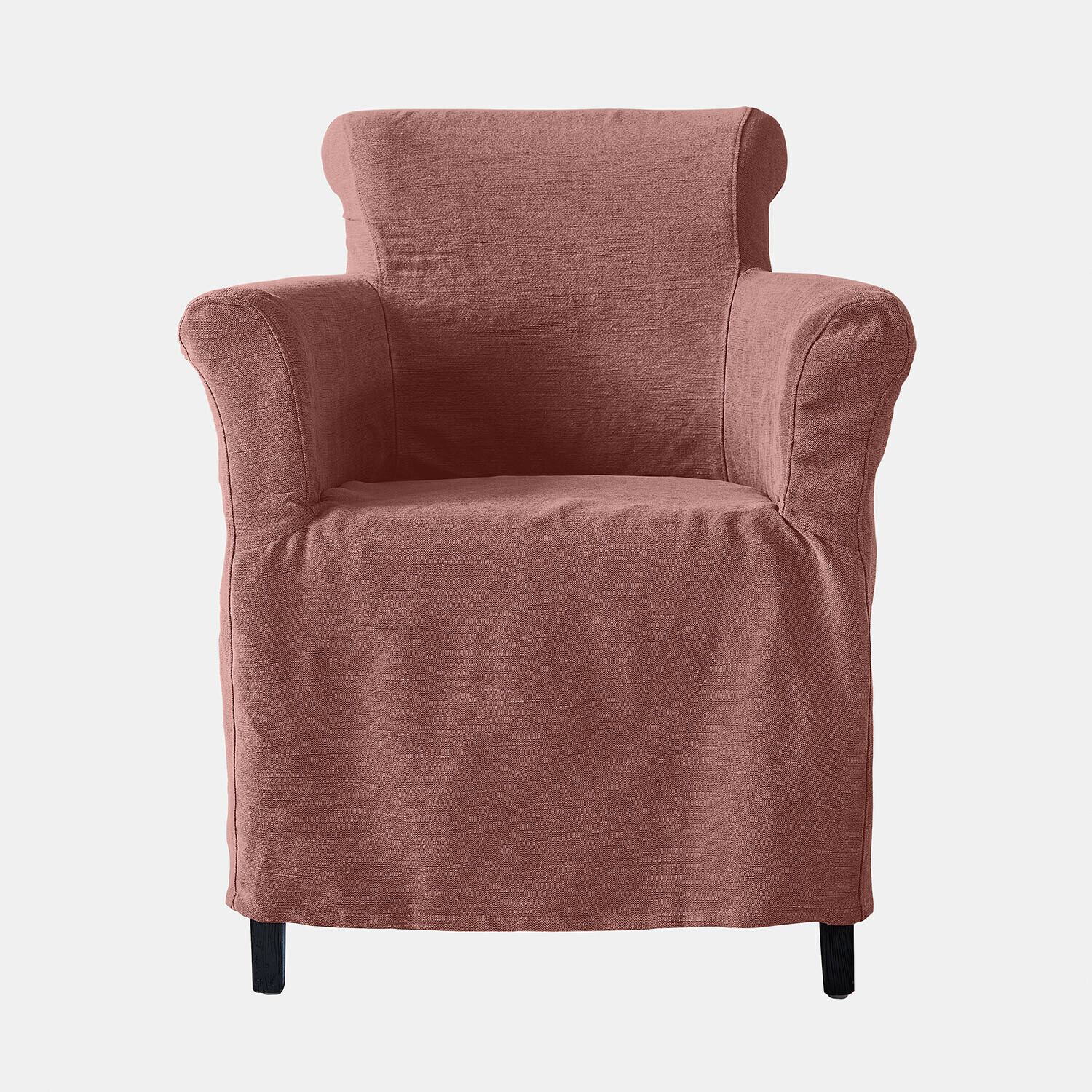 Stoel Chantellese Roze stoffen fauteuil met armleuningen en zwarte poten, comfortabele woonkamerstoel