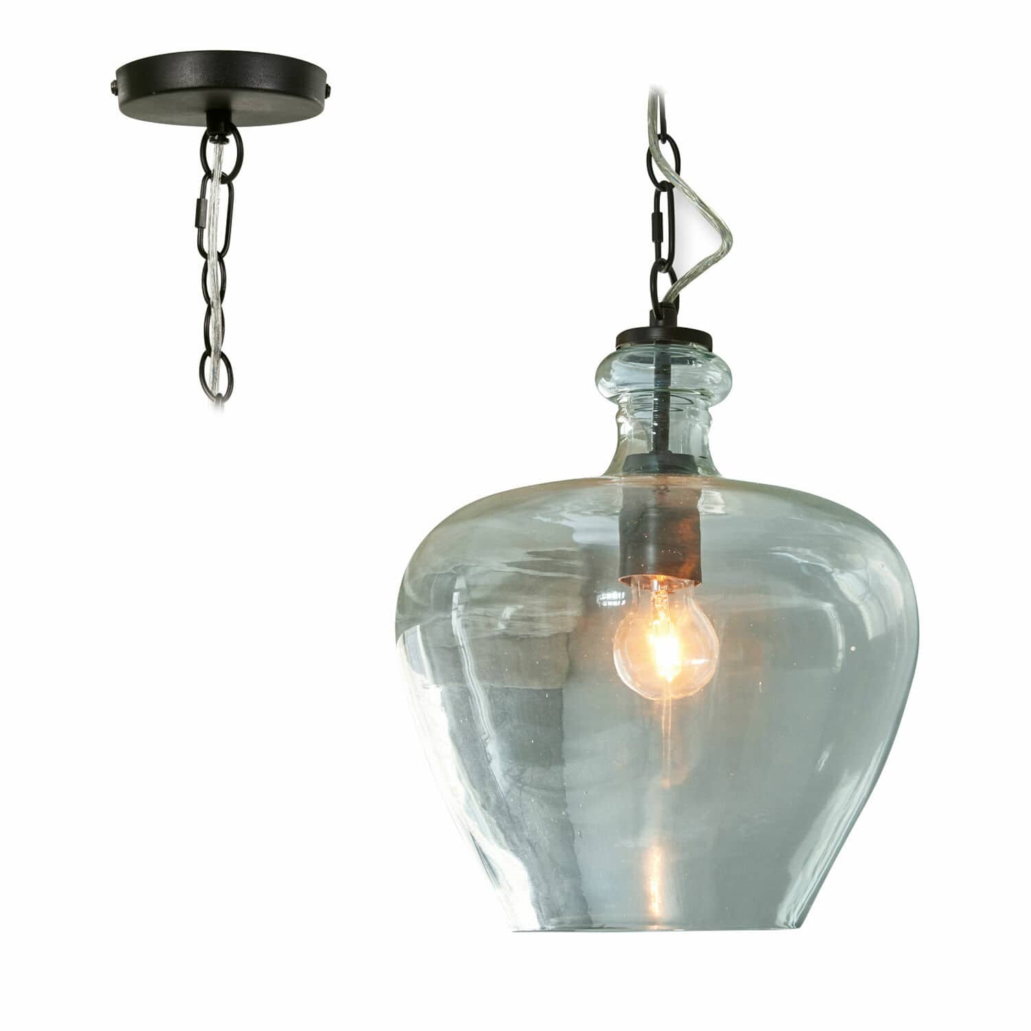 Hanglamp Morazan Glazen hanglamp met zwarte metalen ketting en warm licht voor binnenverlichting