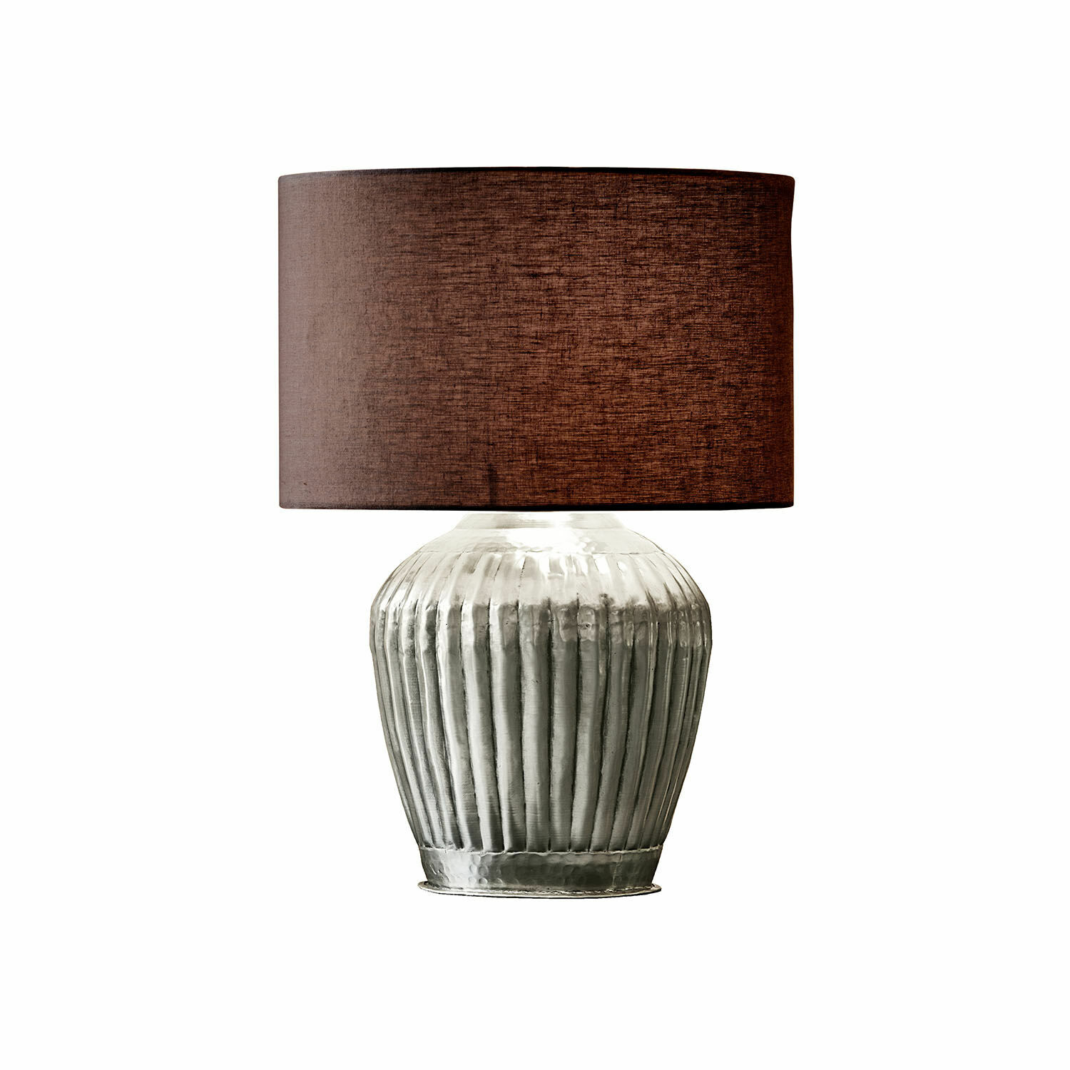 Tafellamp Fauville met zilveren metalen voet en zwarte kap voor woonkamer