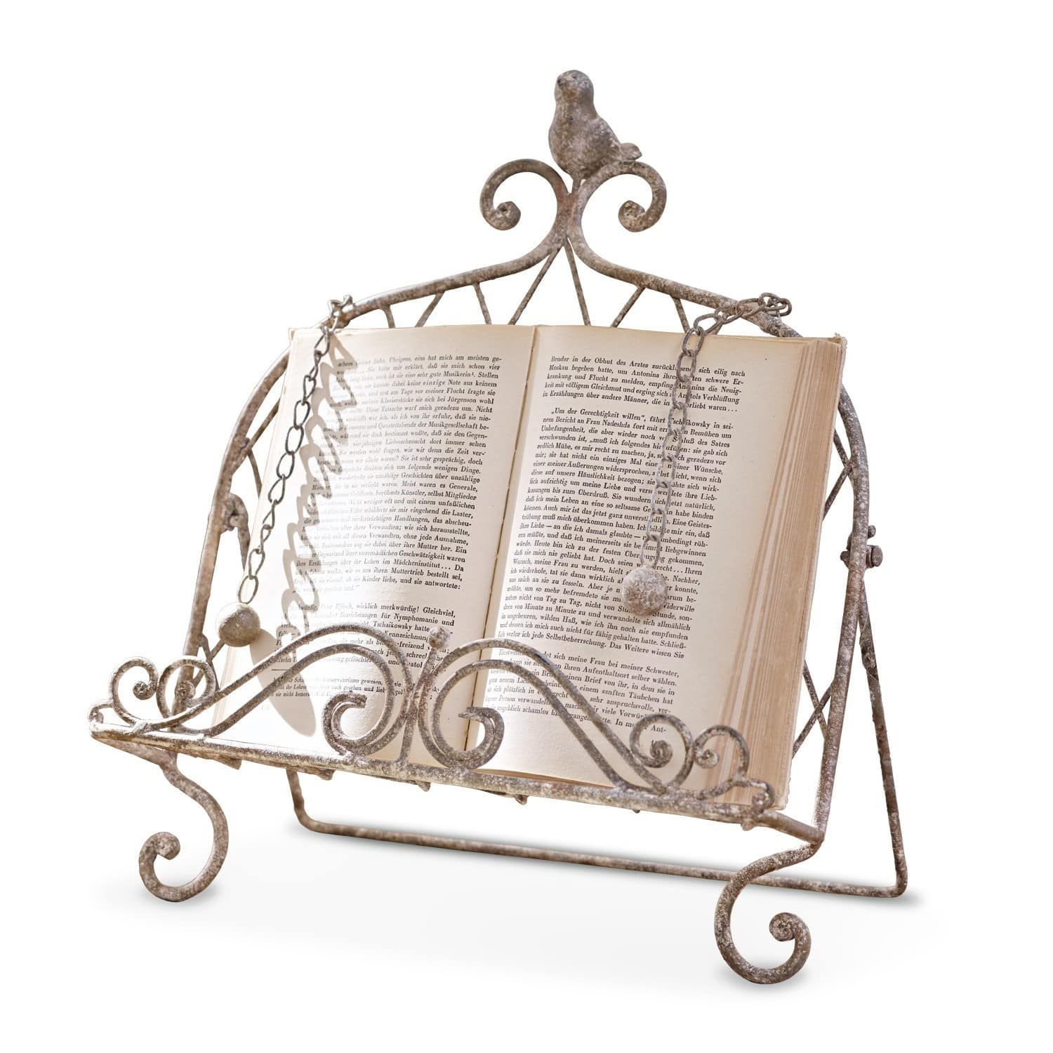 Boekensteun Fossat Metalen boekenstandaard met decoratieve vogel en kettingen in rustieke stijl
