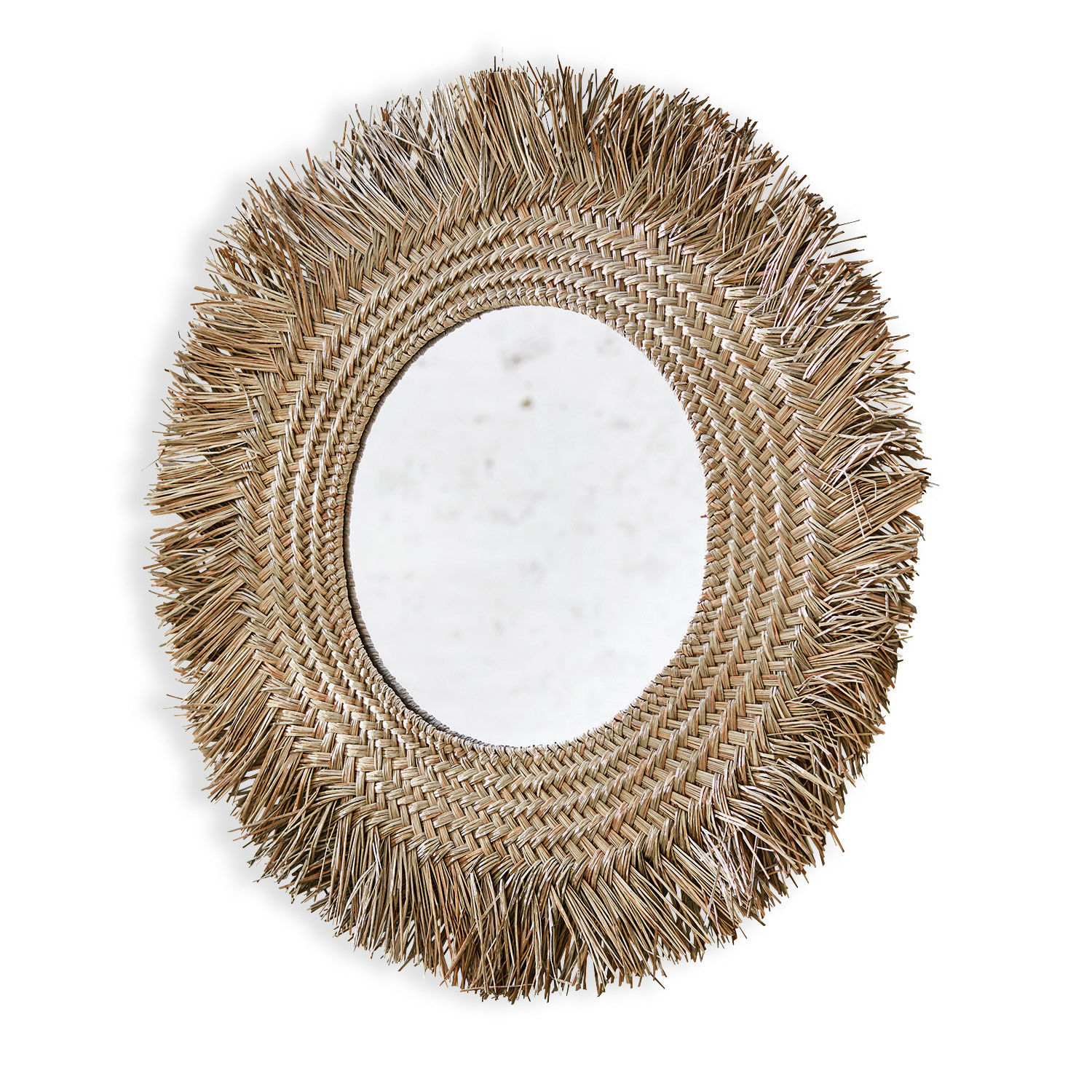 Ronde spiegel met gevlochten zeegrasframe in natuurlijke kleur voor wanddecoratie