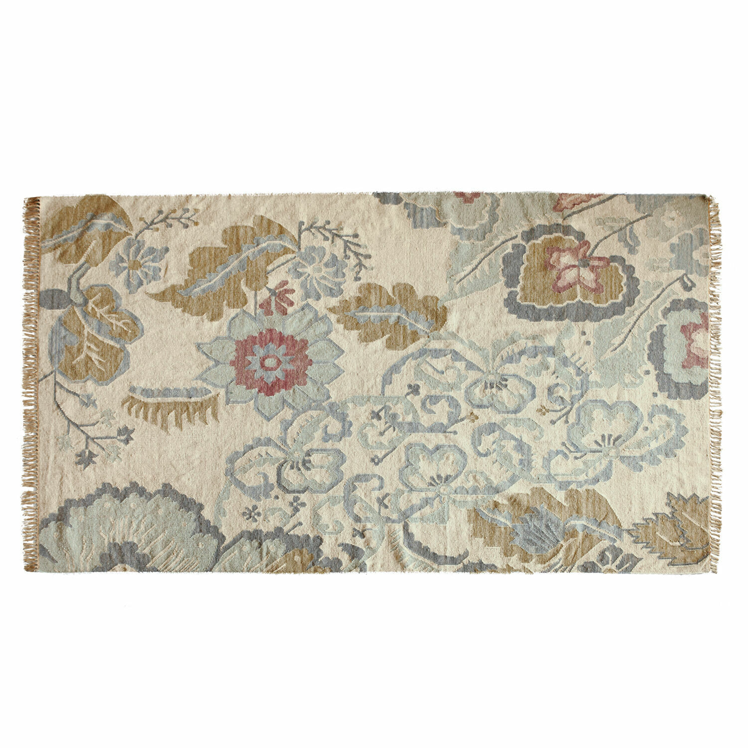 Vloerkleed Sussex Vloerkleed van natuurlijke wol in crème met bloemmotief in pasteltinten voor interieur