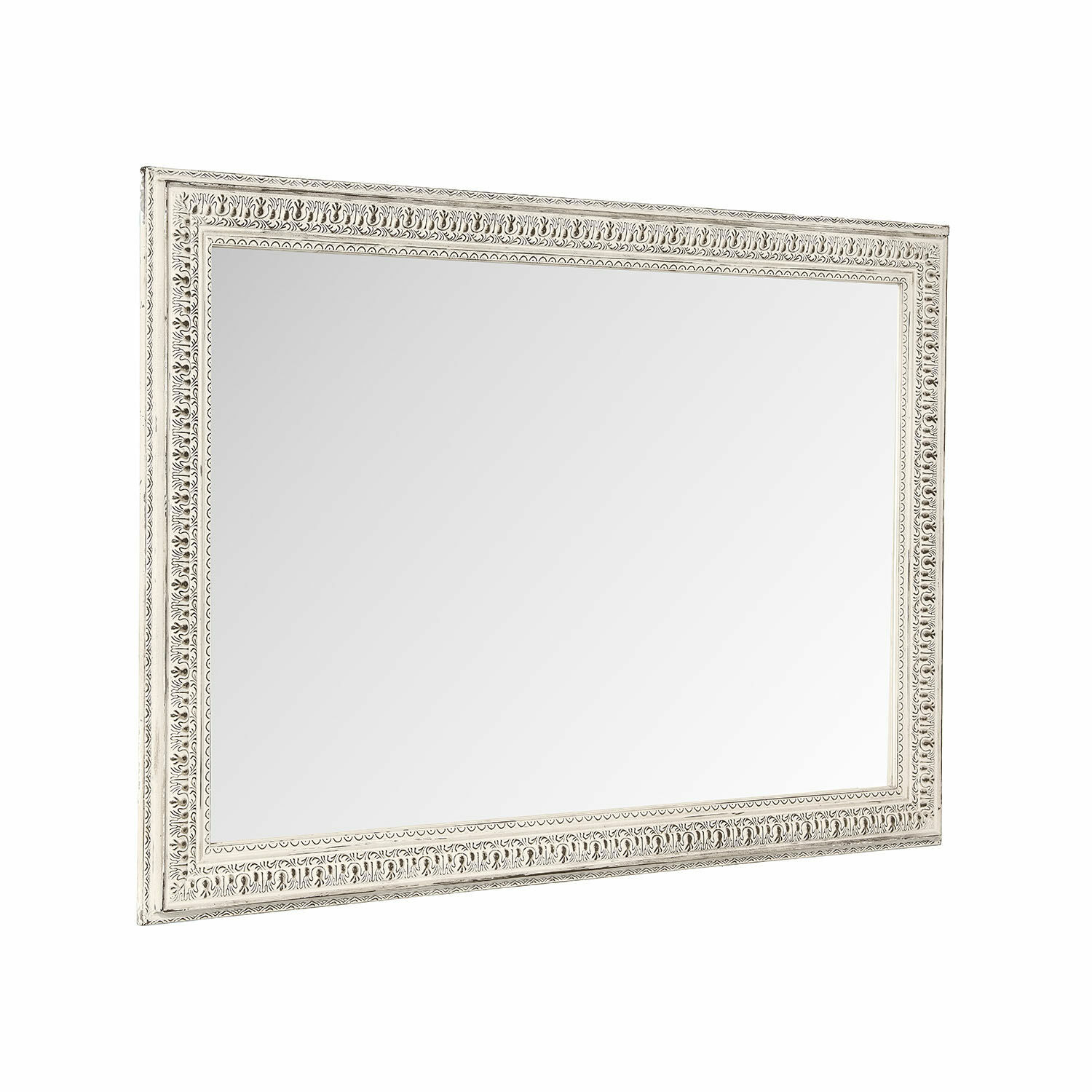 Spiegel Vinciano Rechthoekige spiegel met wit, versierd houten frame voor interieurdecoratie