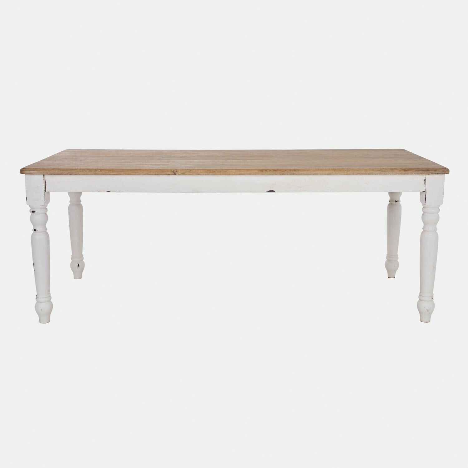 Tafel Mont Lisan Houten tafel met witte poten en naturel blad, rustiek ontwerp voor eetkamer
