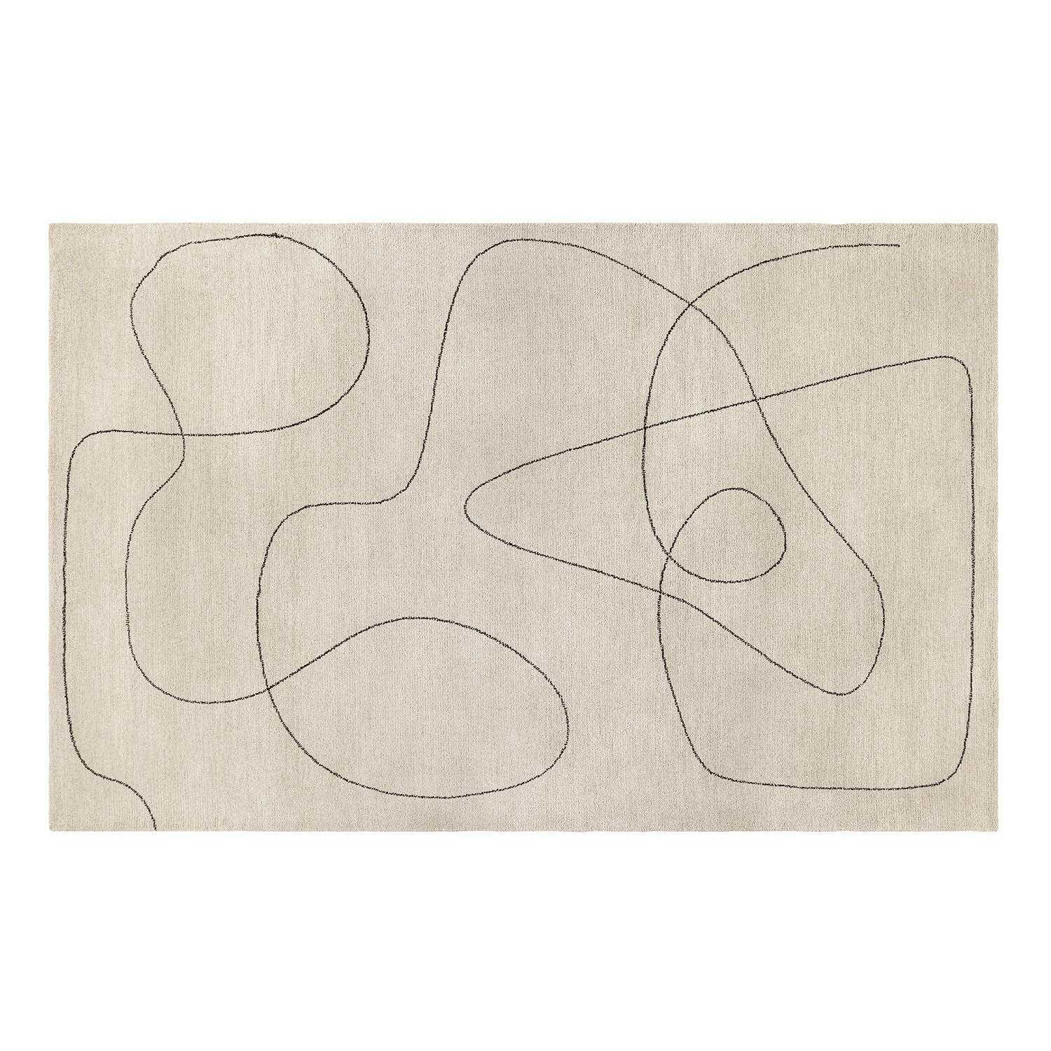Vloerkleed Lavinois Beige vloerkleed met zwart abstract patroon, zacht materiaal, modern ontwerp voor woonkamer