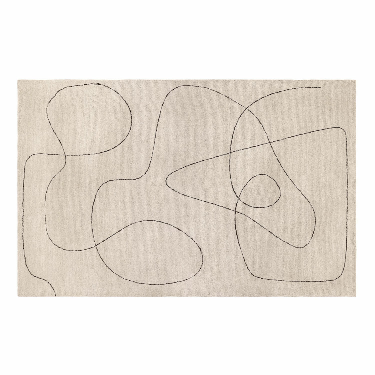 Vloerkleed Lavinois Beige vloerkleed met zwart abstract patroon, zacht materiaal, modern ontwerp voor woonkamer