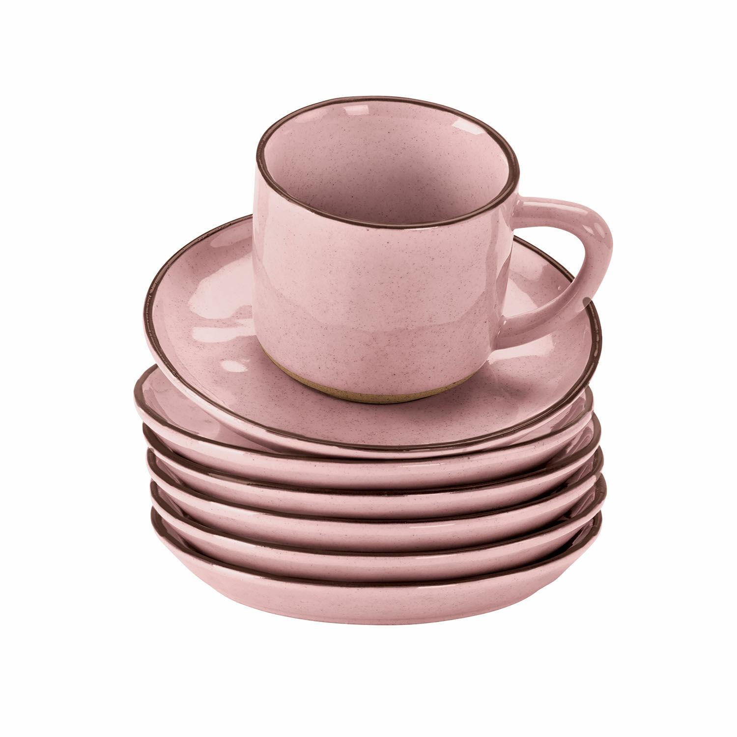 Set van 6 roze keramische kopjes met schotels, elegant ontwerp voor thuis koffie