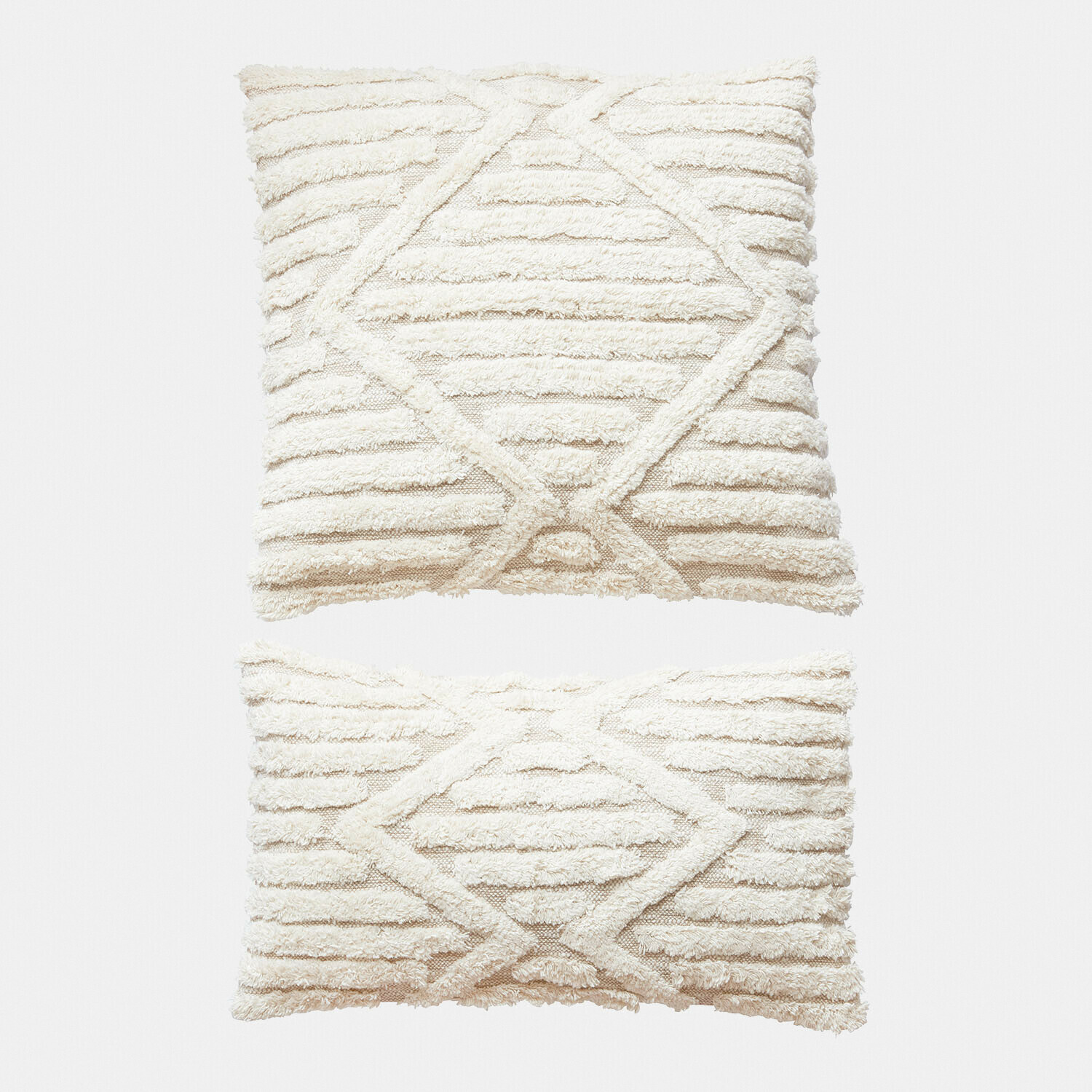 Kussenhoes set van 2 Nolivette Draaibare crèmekleurige sierkussens met geometrisch patroon en zachte textuur voor woonkamer