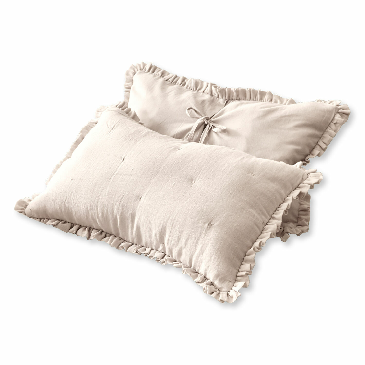 Kussenhoes set van 2 Iriga Beige sierkussen van zachte stof met ruches, ideaal voor woonkamer en slaapkamer