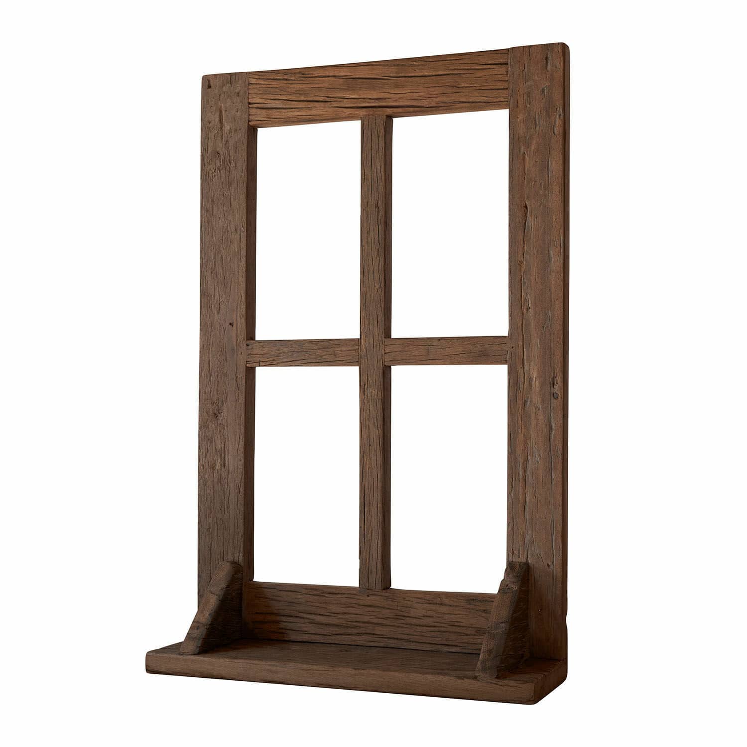 Siervenster Rowenyl Rustiek bruin houten frame met plankje, vintage interieurdecoratie van natuurlijk hout