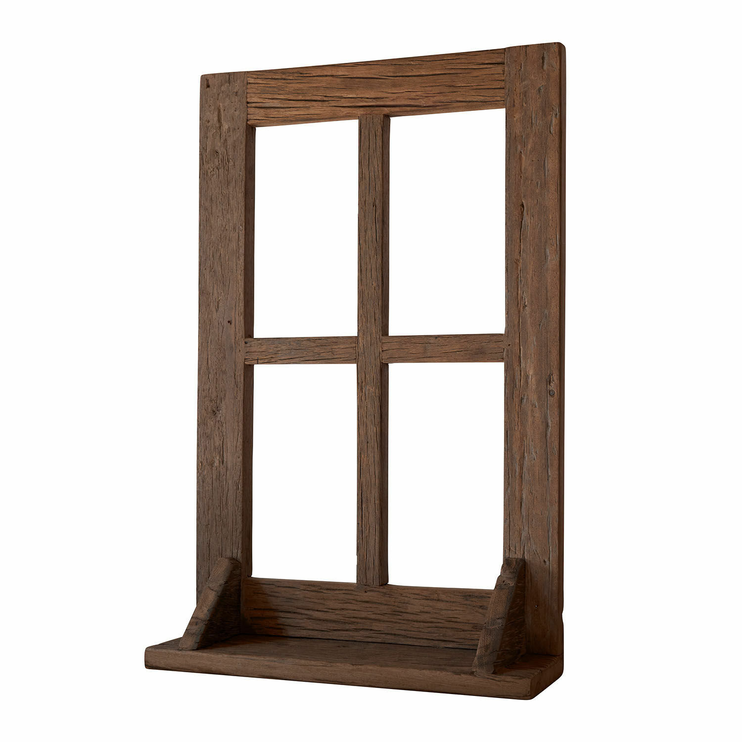 Siervenster Rowenyl Rustiek bruin houten frame met plankje, vintage interieurdecoratie van natuurlijk hout