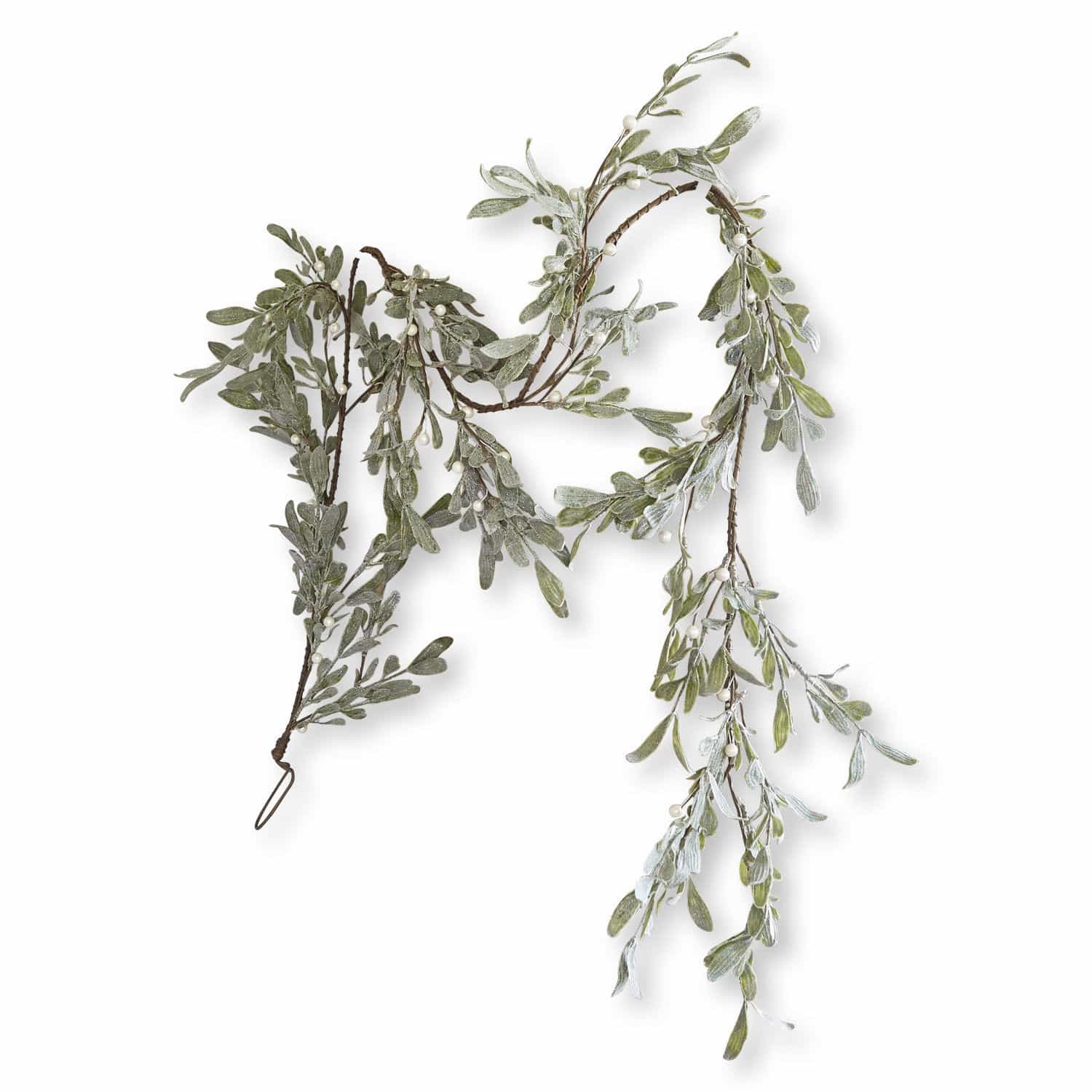 Guirlande Cunnig Decoratieve slinger met groene bladeren en witte parels op bruine draad, feestelijke versiering