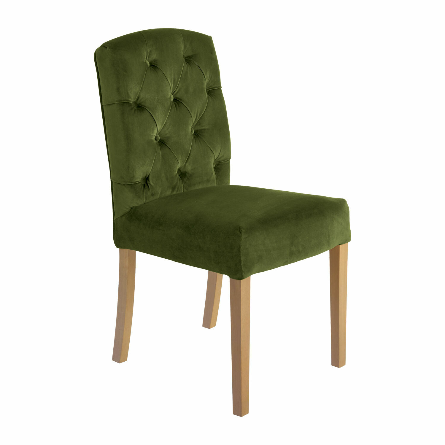 Groene gestoffeerde Fulden stoel met houten poten, comfortabele eetkamerstoel