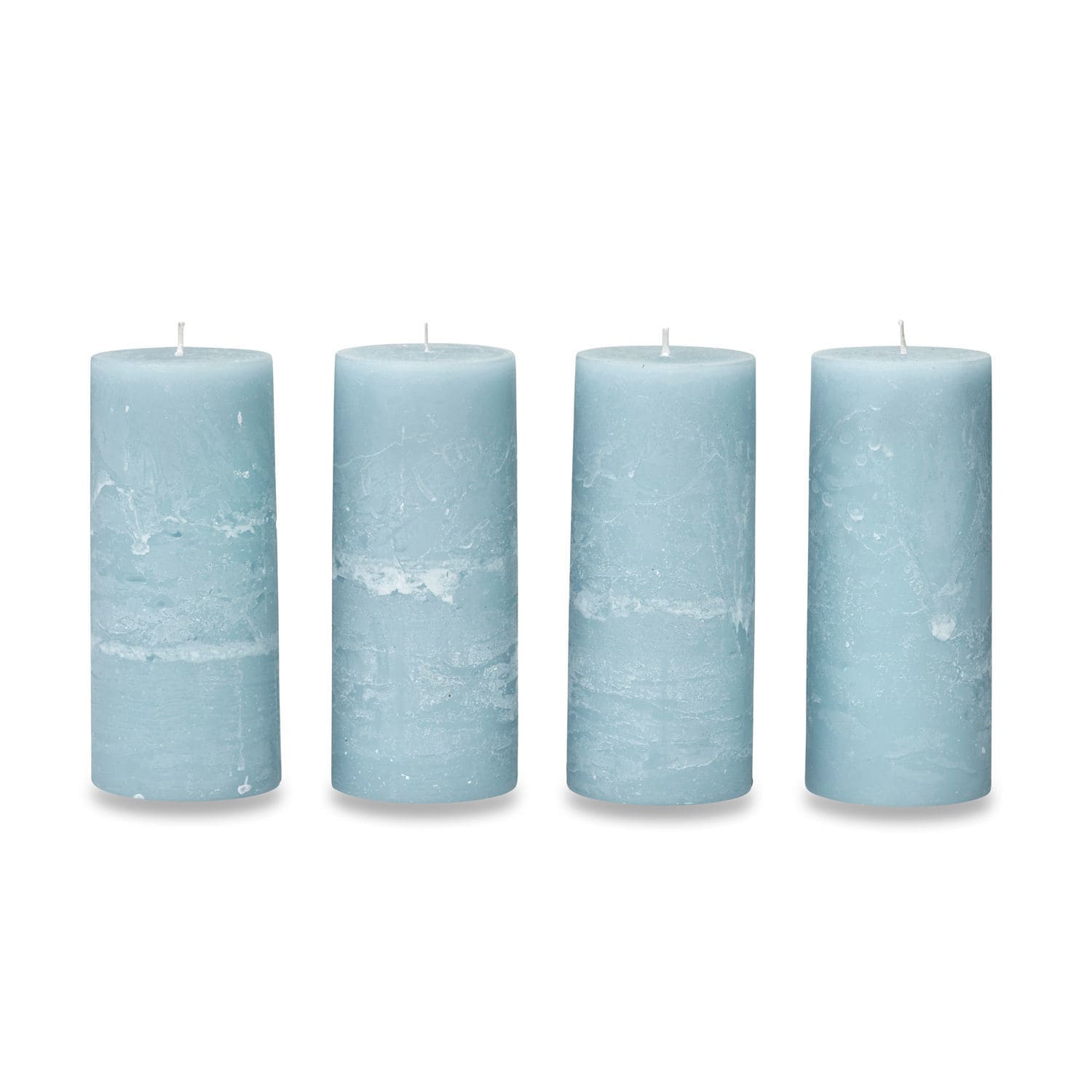 Kaars set van 4 Homel Set van vier blauwe cilindervormige kaarsen van was met rustieke textuur voor interieurdecoratie
