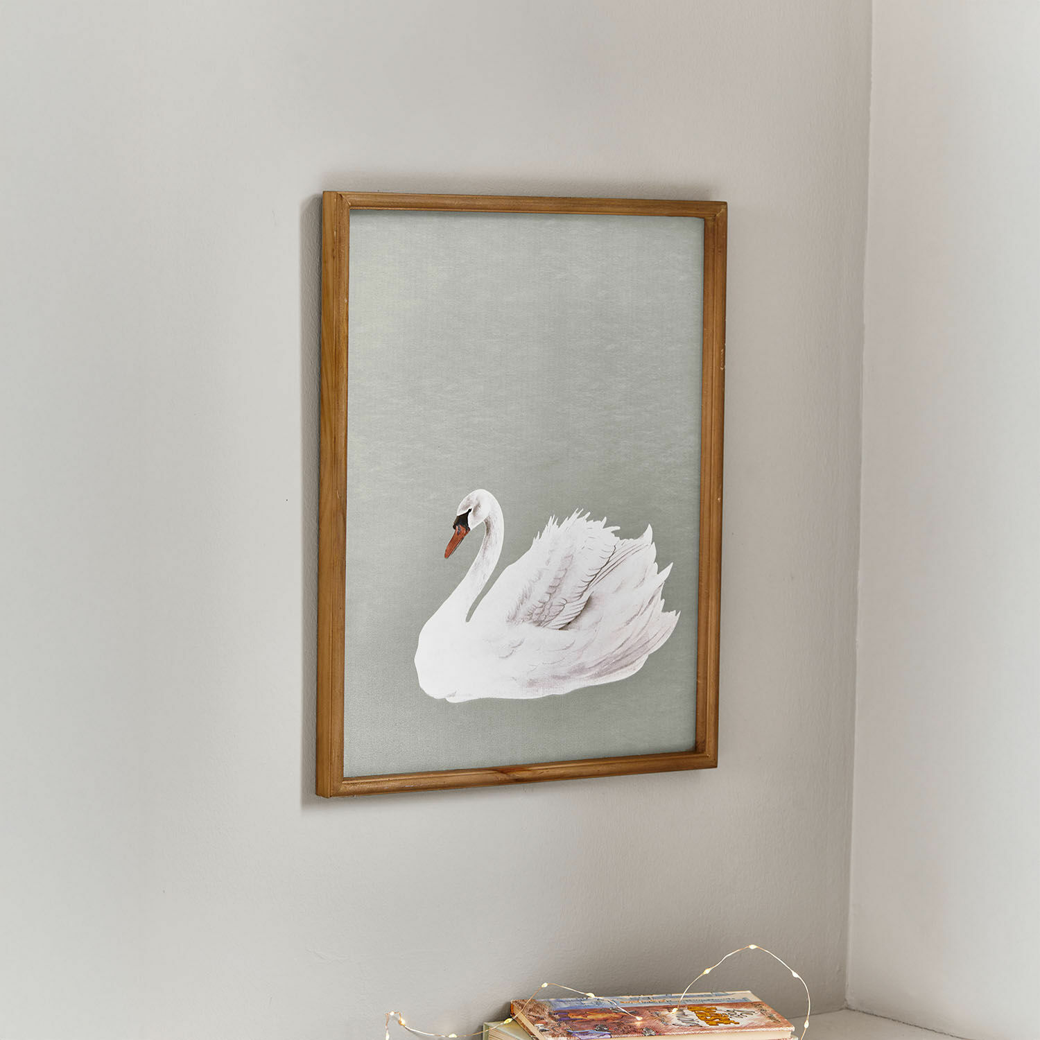 Afbeelding Cariella Schilderij met witte zwaan op grijze achtergrond in houten lijst, stijlvolle wanddecoratie
