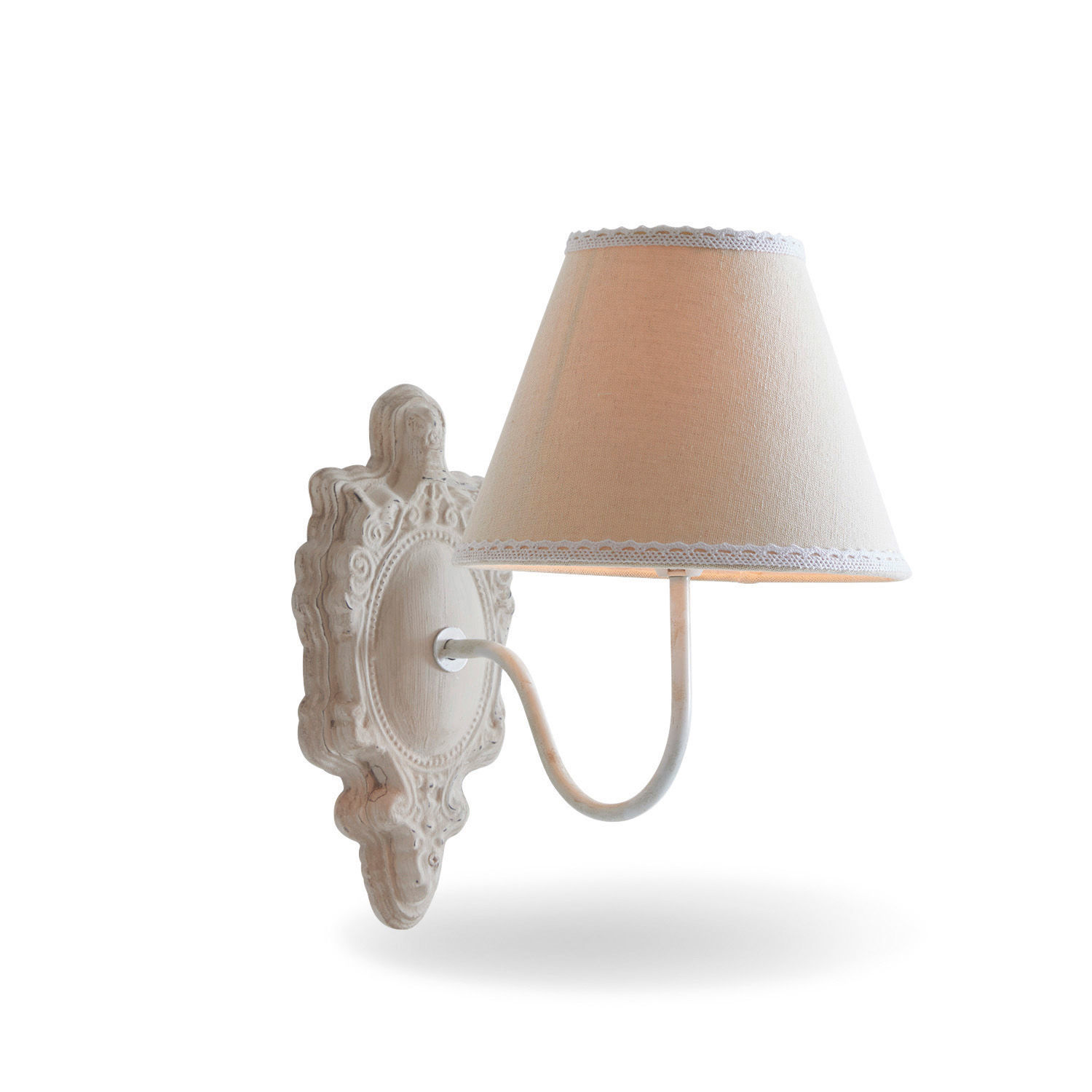Wandlamp Ascoux Witte wandlamp met stoffen kap en sierlijke houten basis in vintage stijl