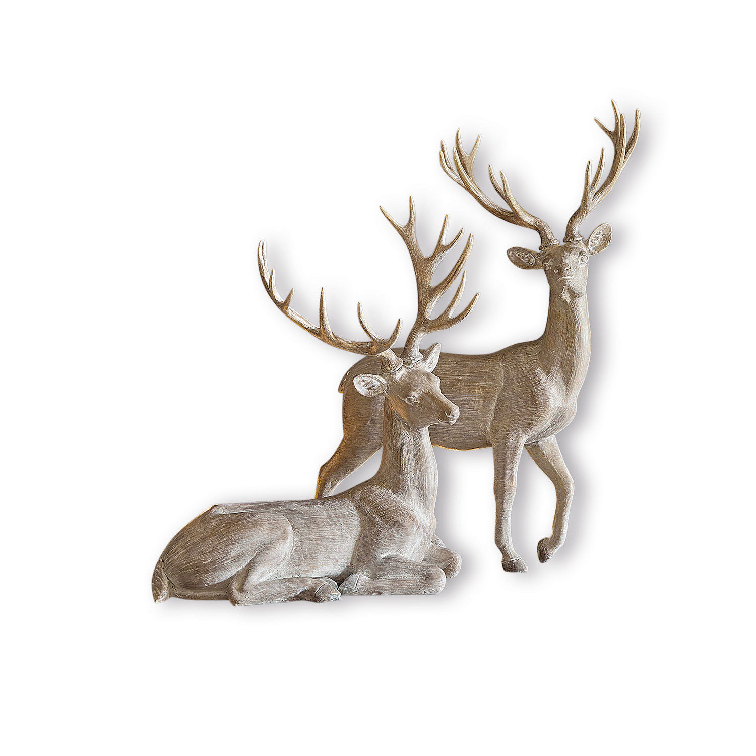 Hert set van 2 Barima Decoratieve houten beelden van twee herten in natuurlijke kleur voor interieur- en seizoensdecoratie