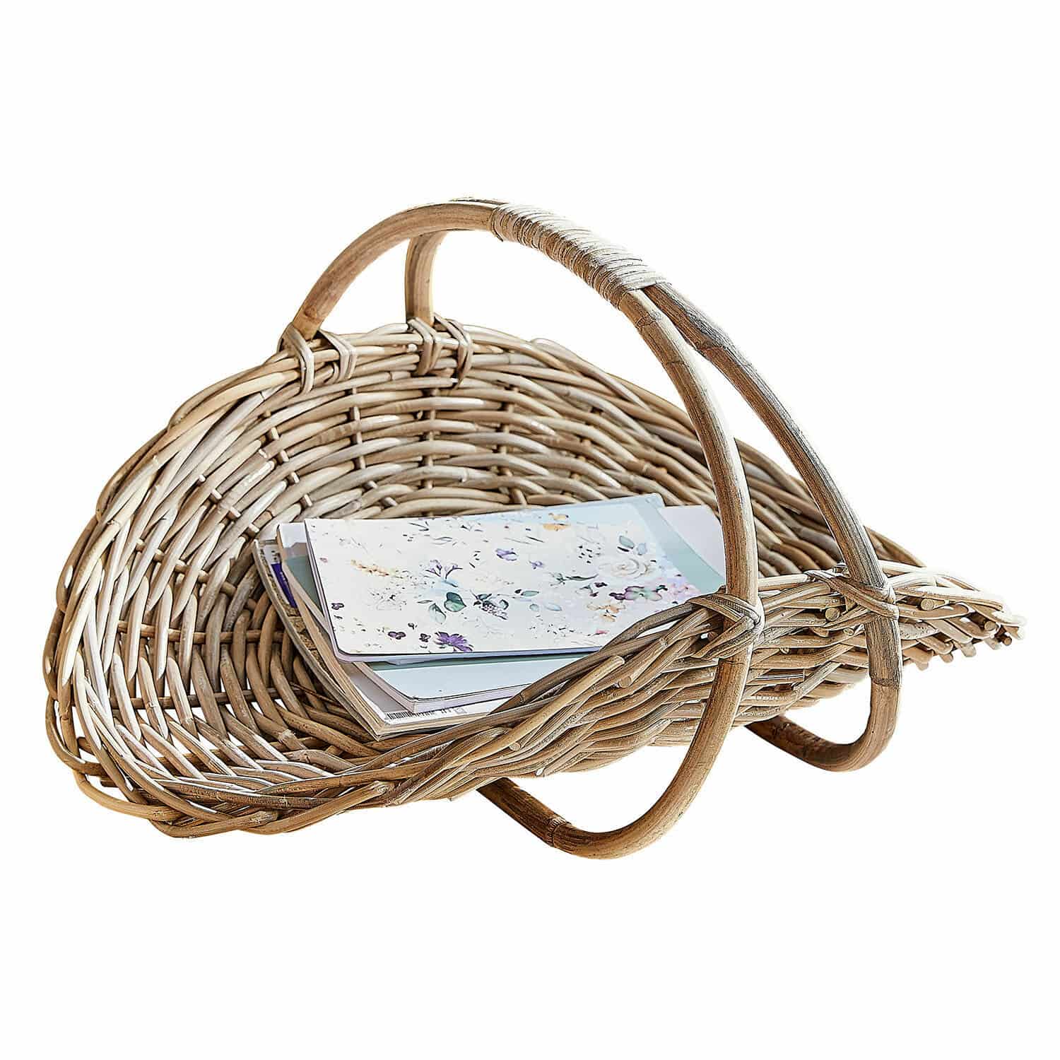 Mand Drillaux Natuurlijke rieten mand met handvat, ideaal voor het opbergen van tijdschriften en decoratie