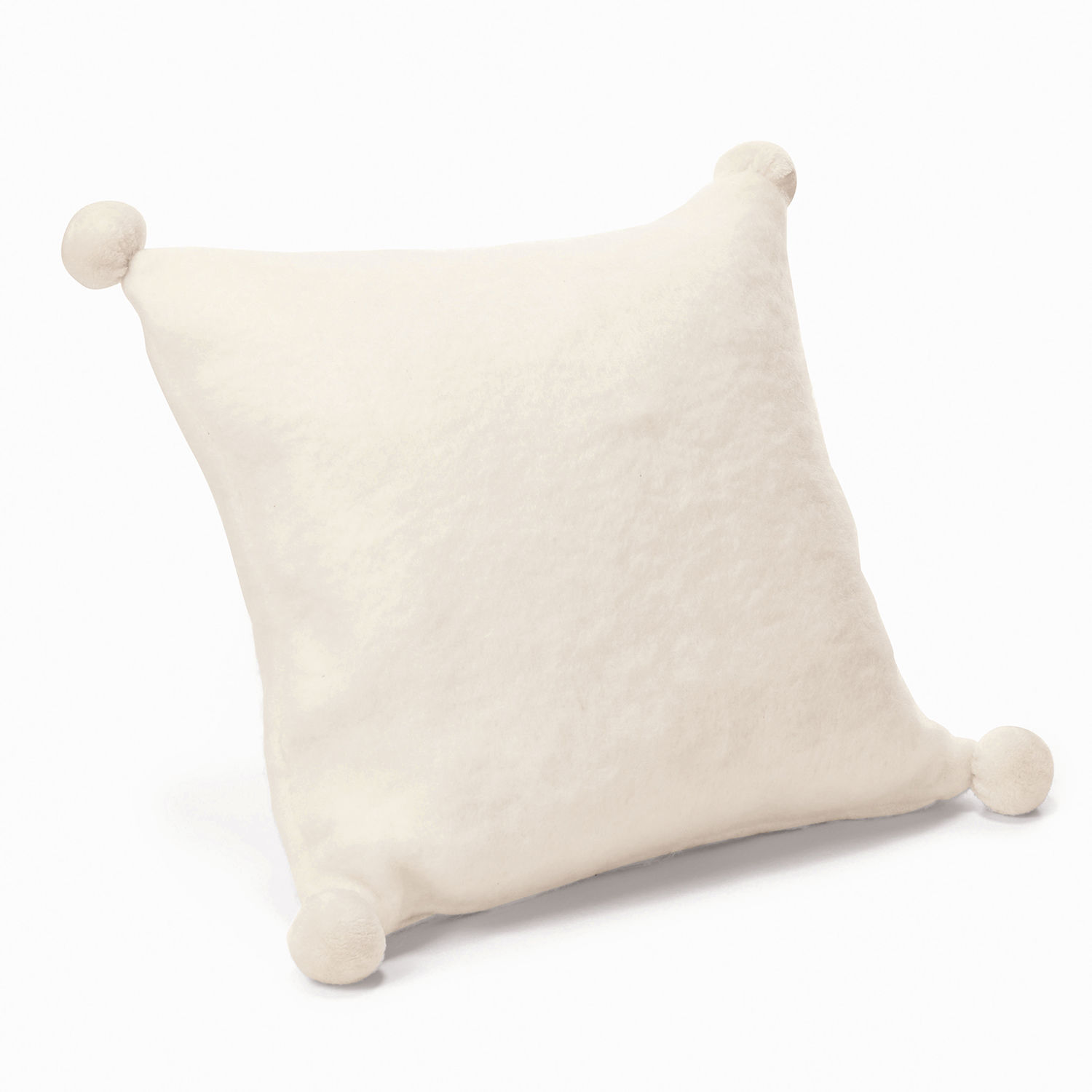 Kussen Mencia Witte zachte sierkussen met pompons op de hoeken, gezellige woonaccessoire