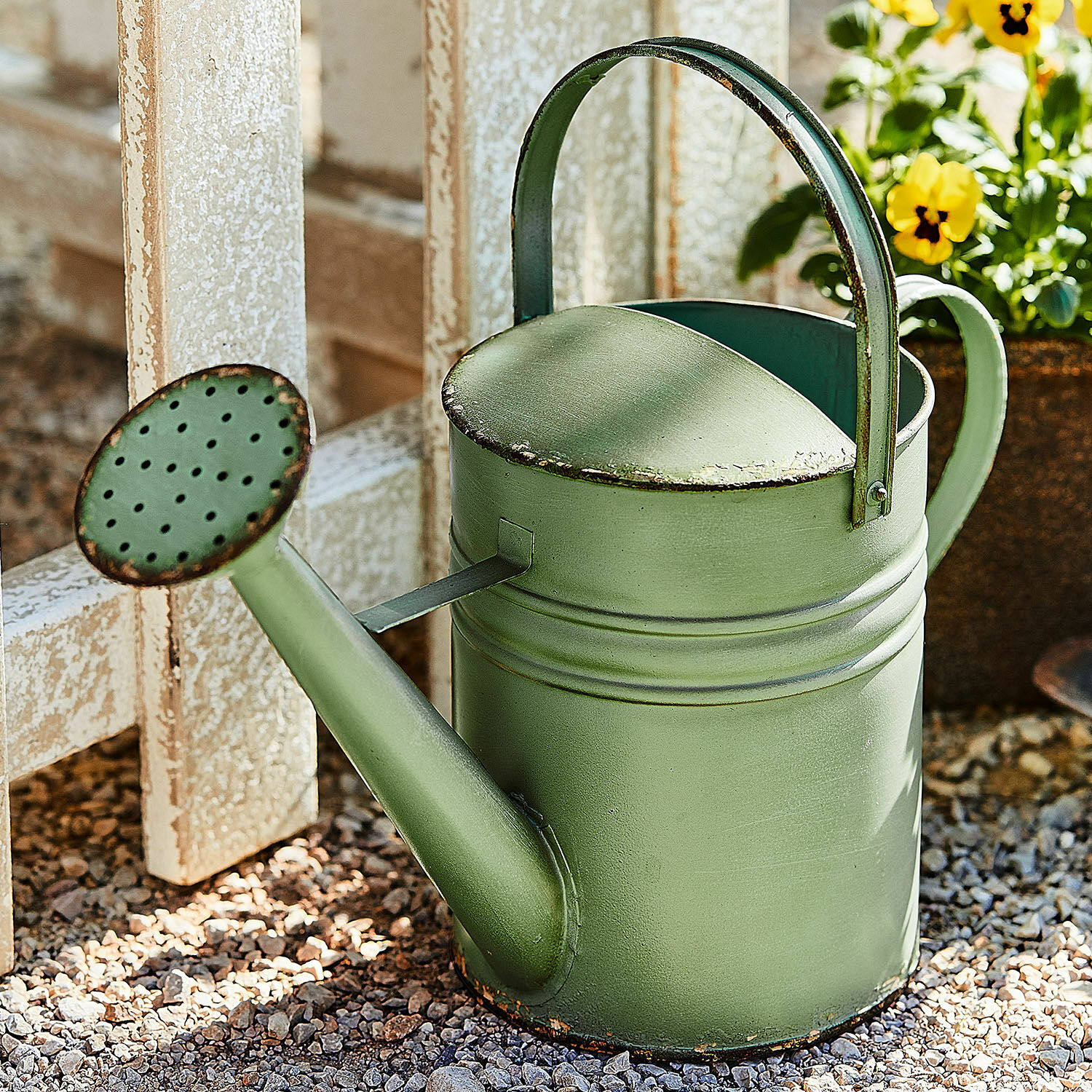 Gieter Elliana Groene metalen gieter met handvat en tuit voor het besproeien van planten in de tuin