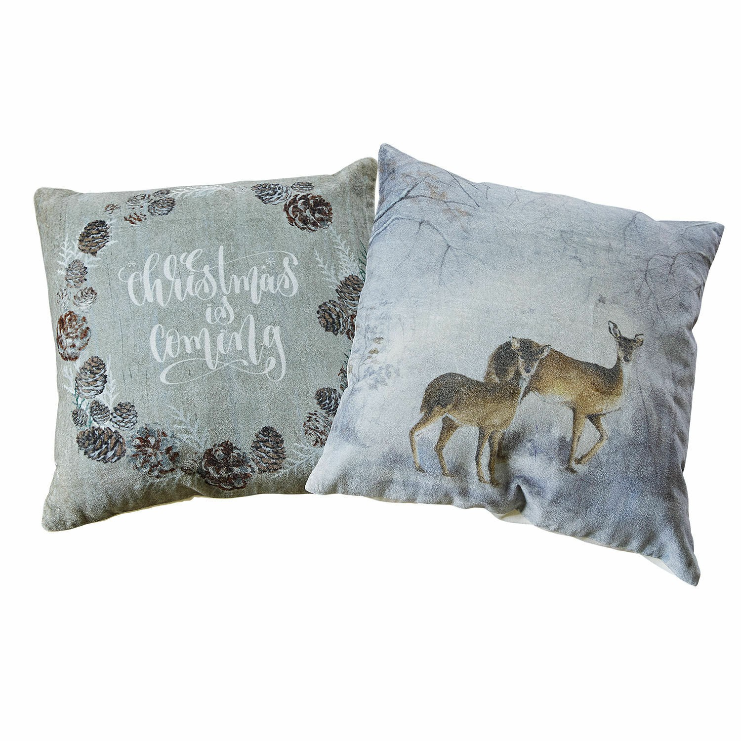 Kussenhoes set van 2 Christmas is coming Set van twee decoratieve kussens in grijstinten met kerst- en hertmotief, zachte stof voor interieur