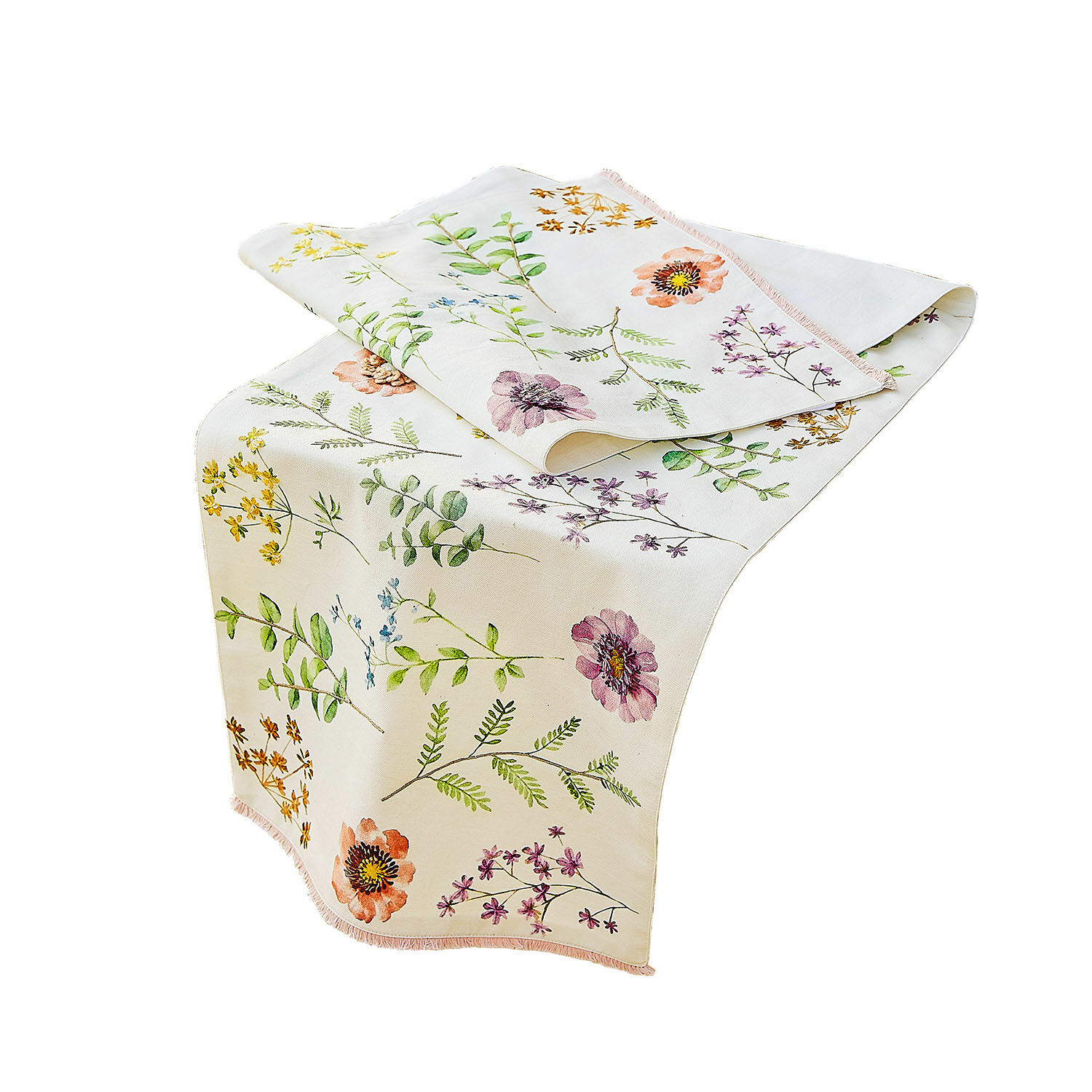 Tafelloper Fahzoura Tafelloper van katoen in crèmekleur met kleurrijke bloemenprint voor stijlvolle tafeldecoratie