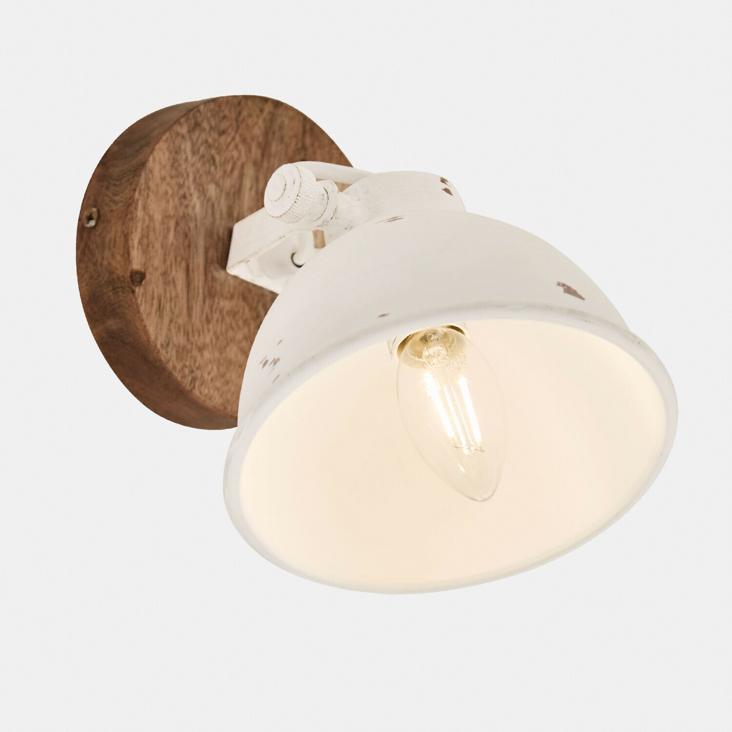 antiekwit/bruin Wandlamp Ball van hout en metaal in antiek wit, stijlvolle binnenverlichting