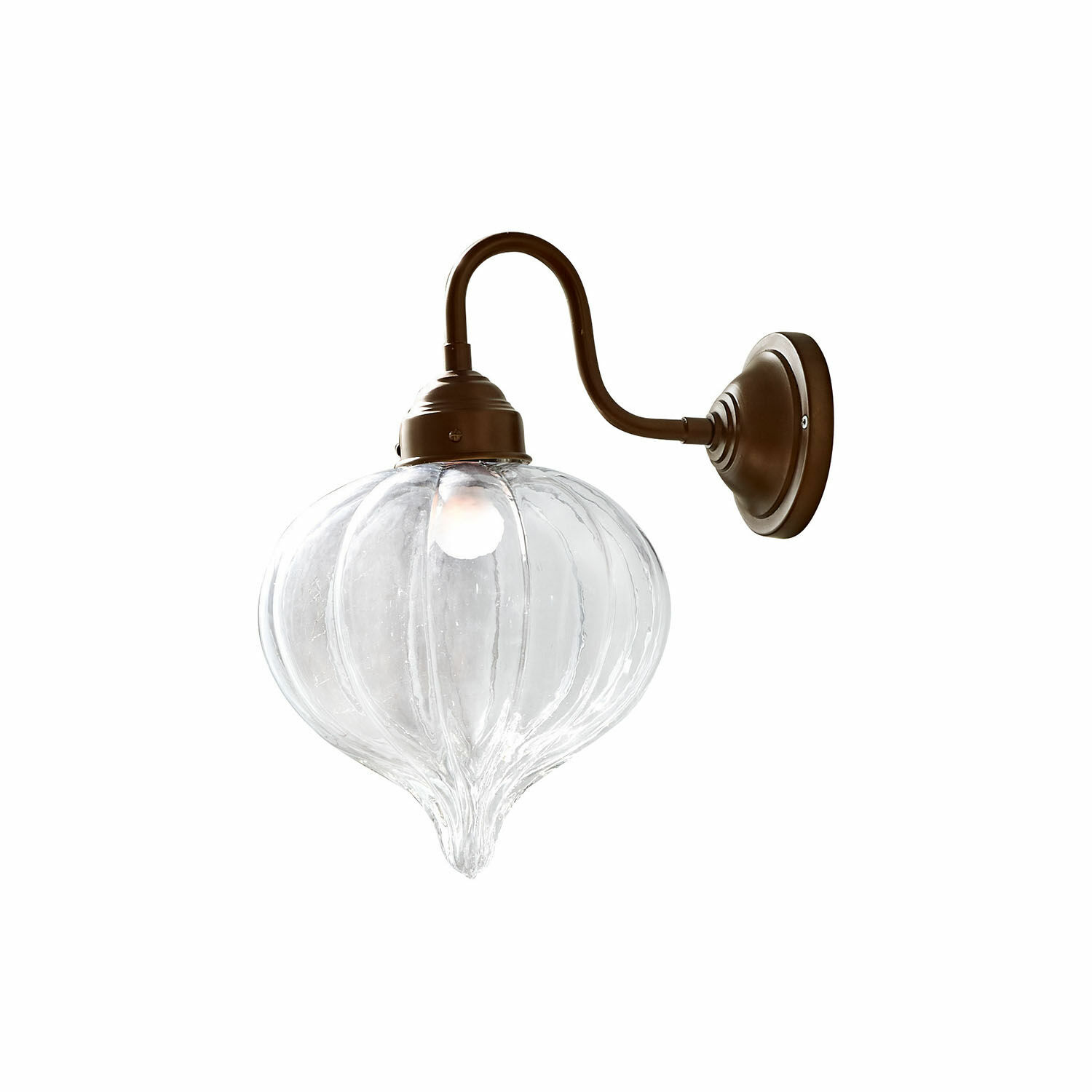 Wandlamp Baisse Wandlamp van bruin metaal met doorzichtige glazen kap in ui-vorm voor binnen en buiten