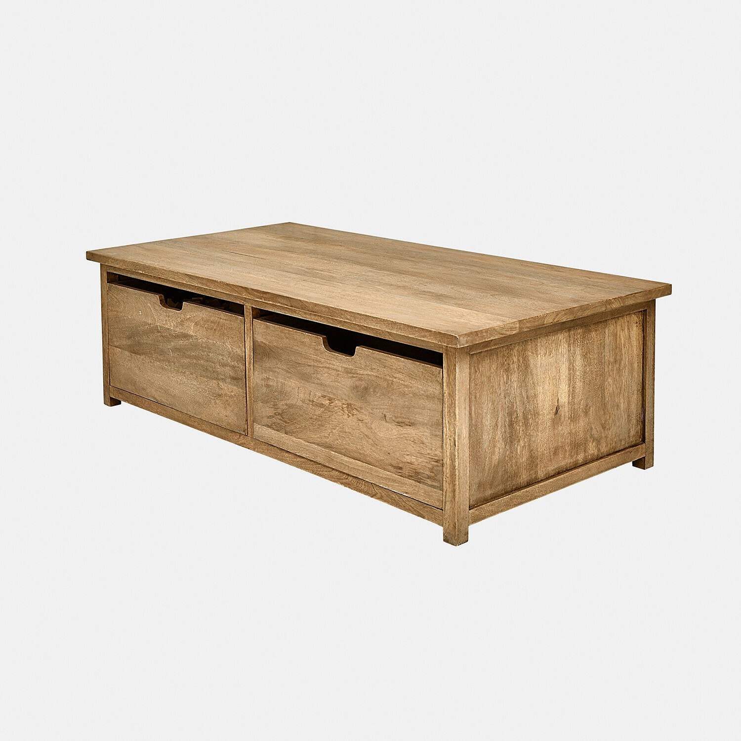 Salontafel van mangohout in natuurlijke kleur met twee lades voor opbergruimte